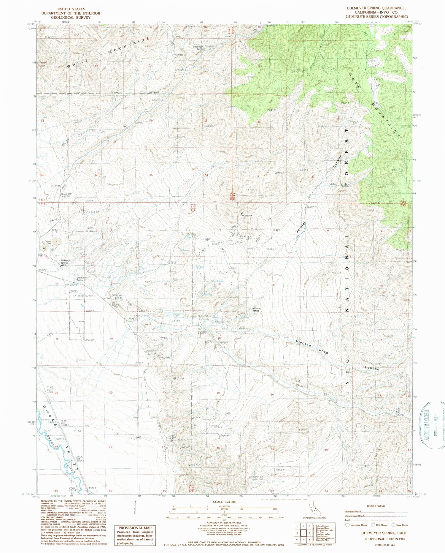 Classic USGS Uhlmeyer Spring California 7.5'x7.5' Topo Map Image