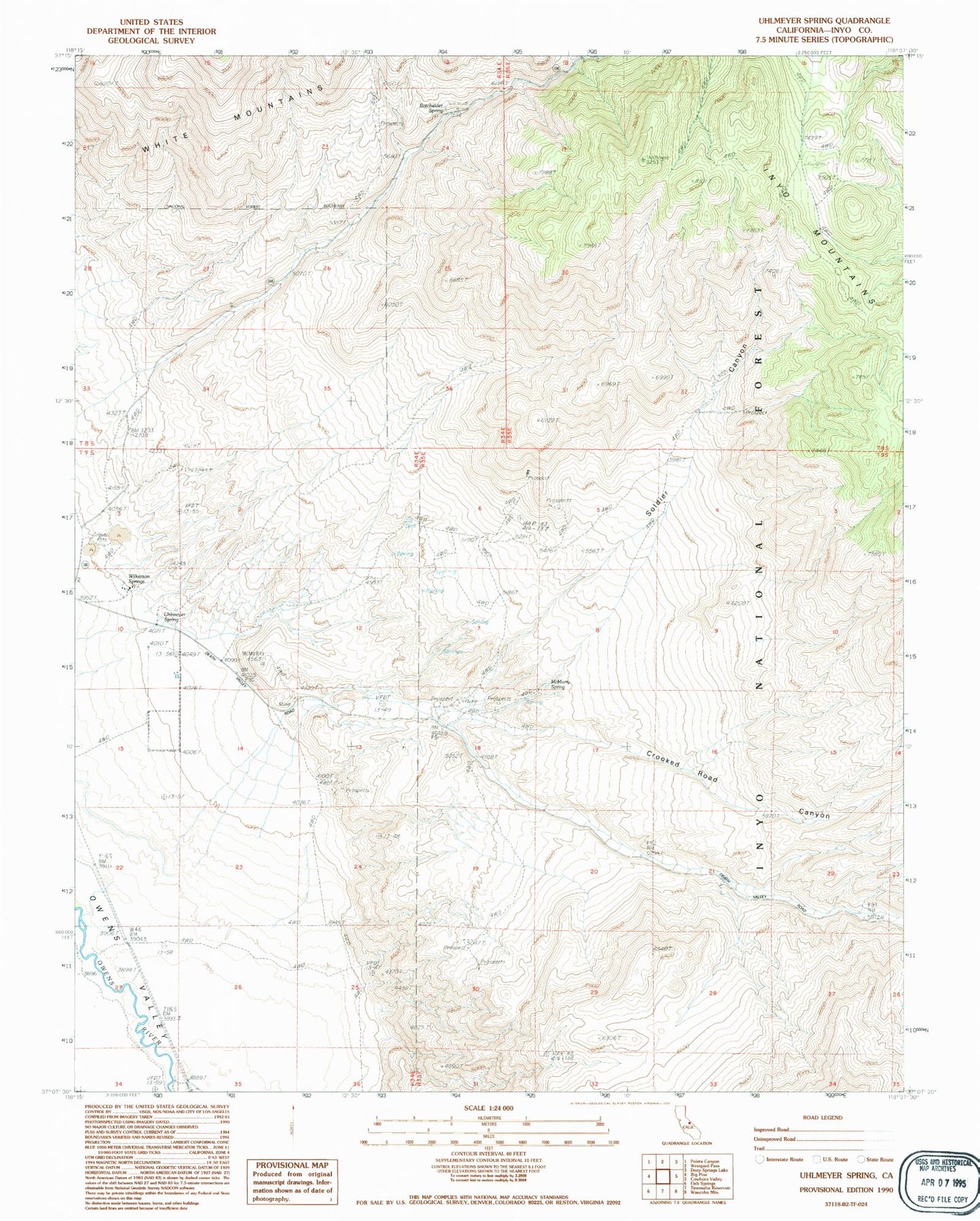 Classic USGS Uhlmeyer Spring California 7.5'x7.5' Topo Map Image