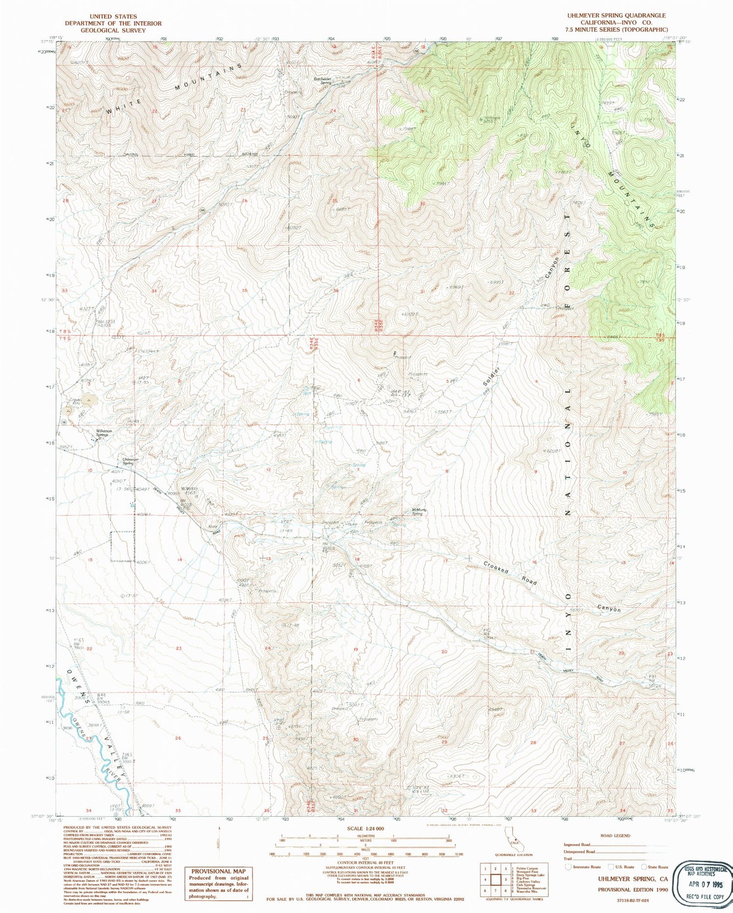 Classic USGS Uhlmeyer Spring California 7.5'x7.5' Topo Map Image