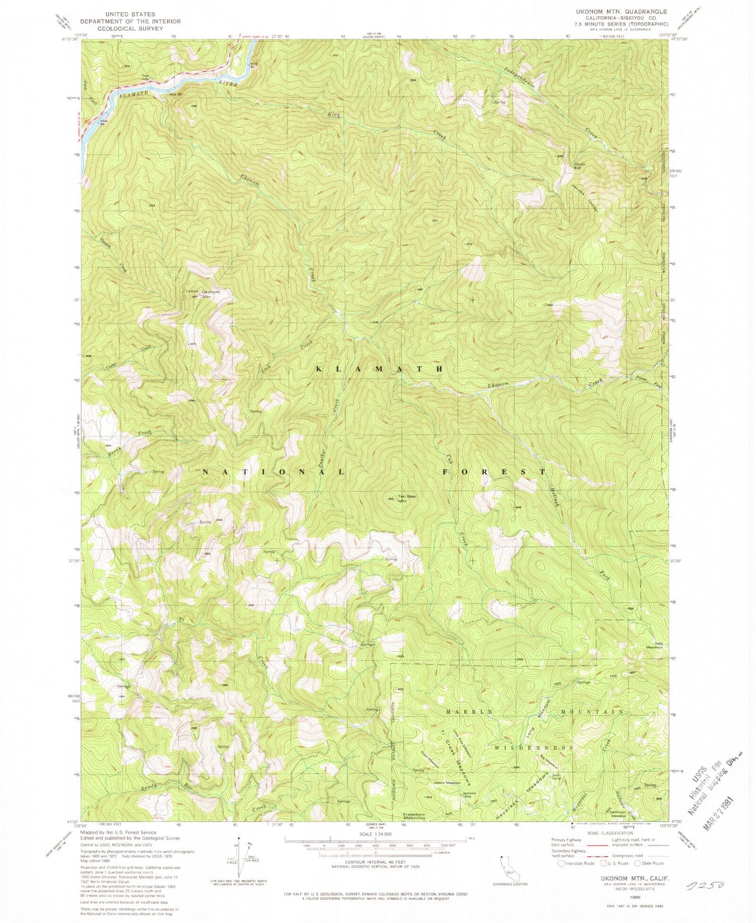 Classic USGS Ukonom Mountain California 7.5'x7.5' Topo Map Image