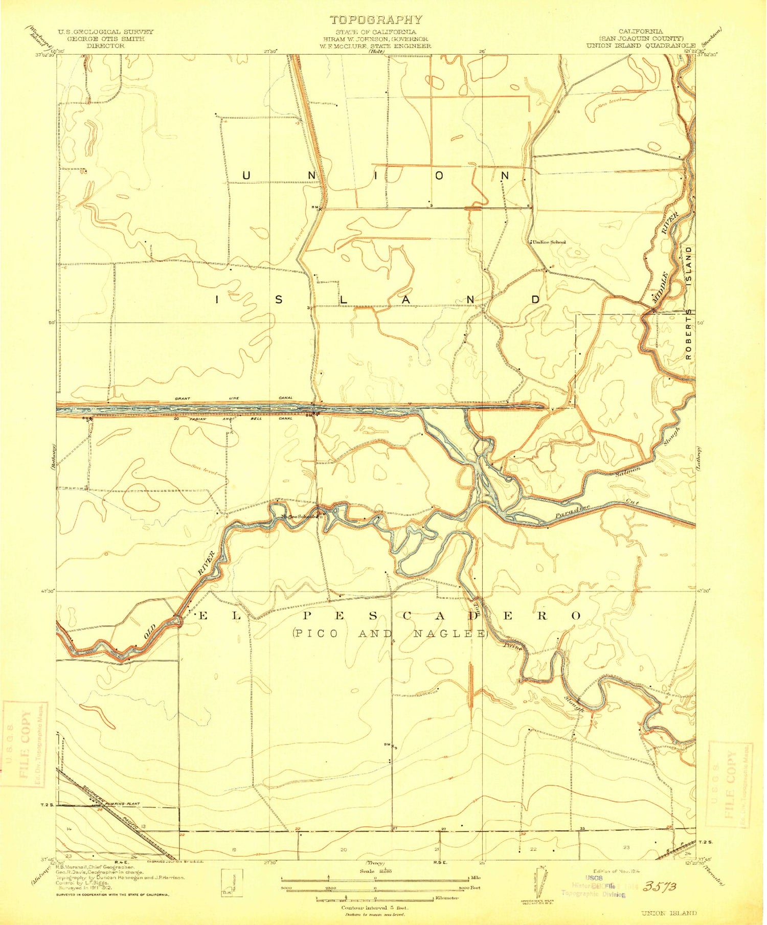 Classic USGS Union Island California 7.5'x7.5' Topo Map Image