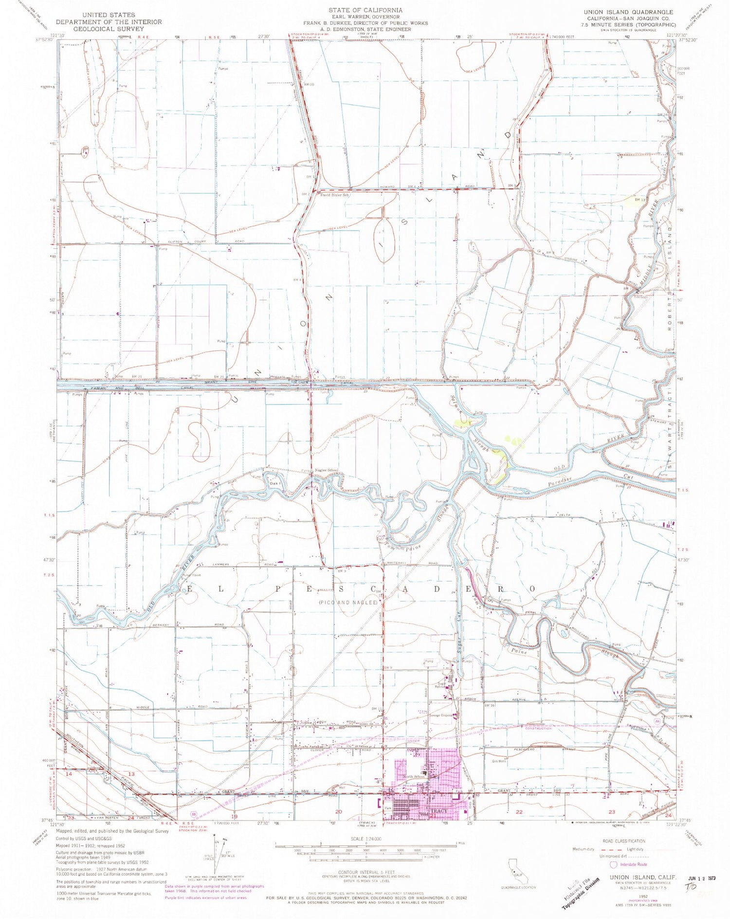 Classic USGS Union Island California 7.5'x7.5' Topo Map Image