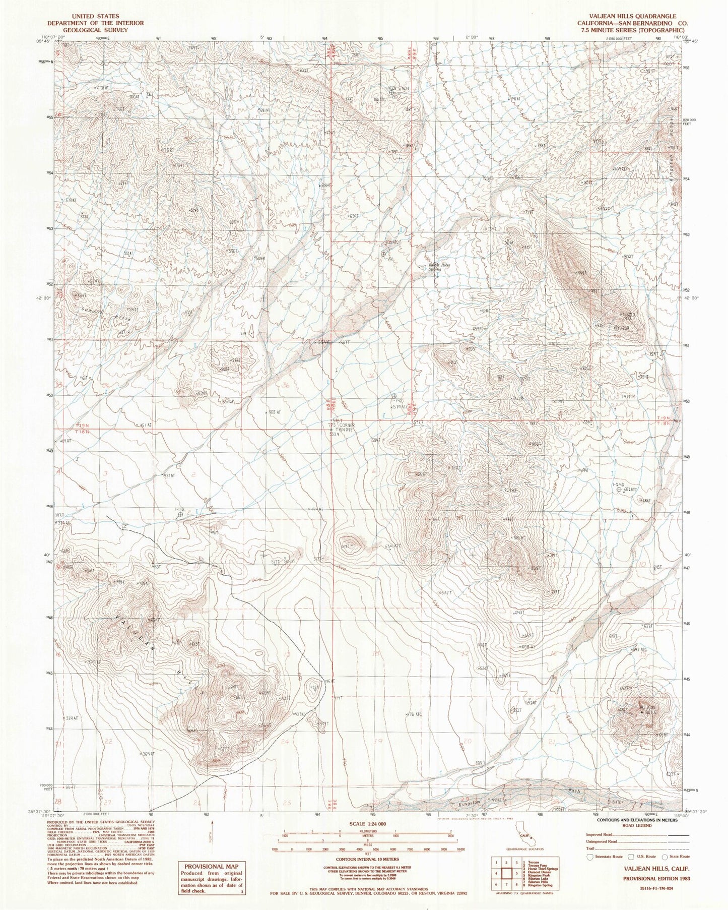 Classic USGS Valjean Hills California 7.5'x7.5' Topo Map Image