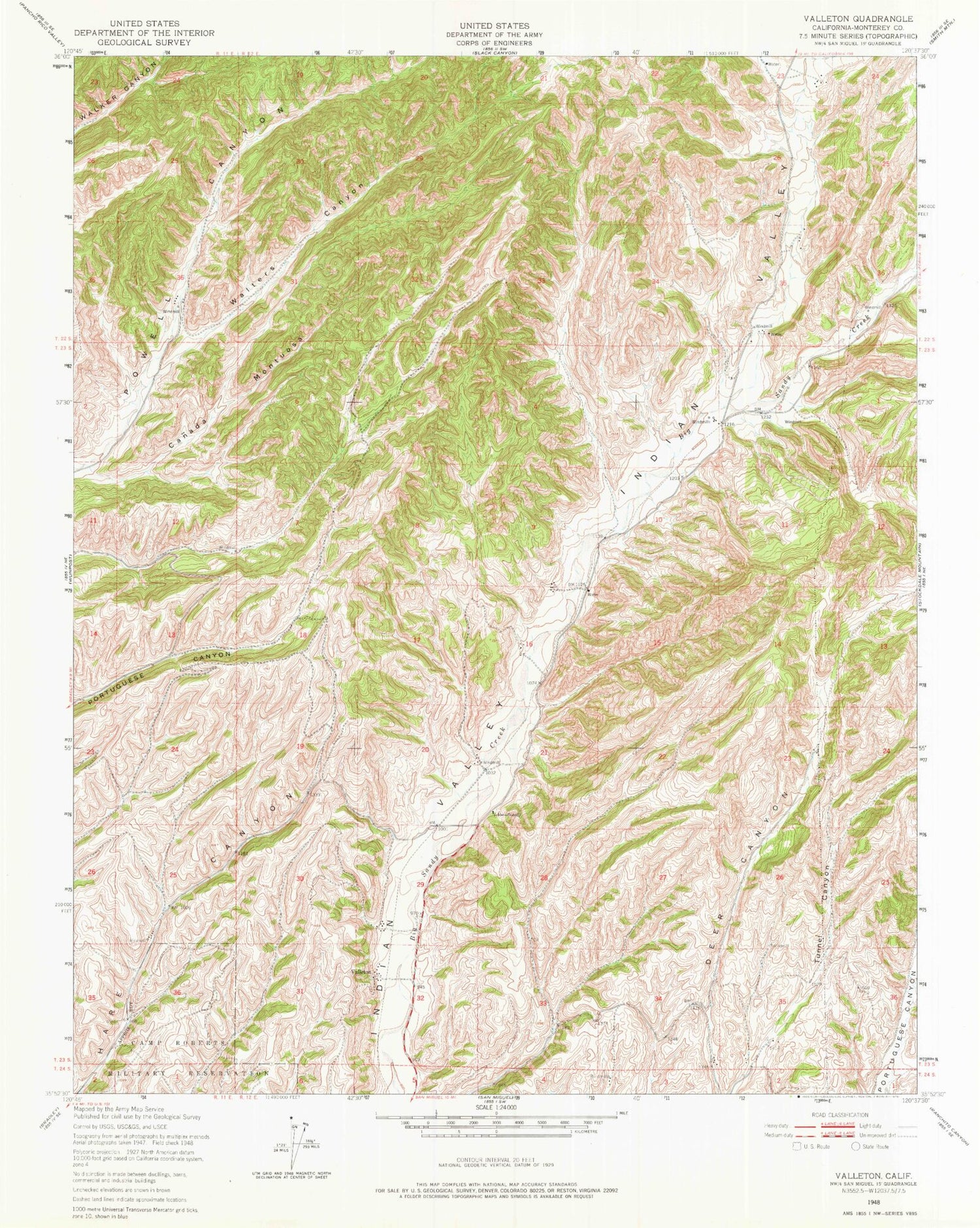Classic USGS Valleton California 7.5'x7.5' Topo Map Image