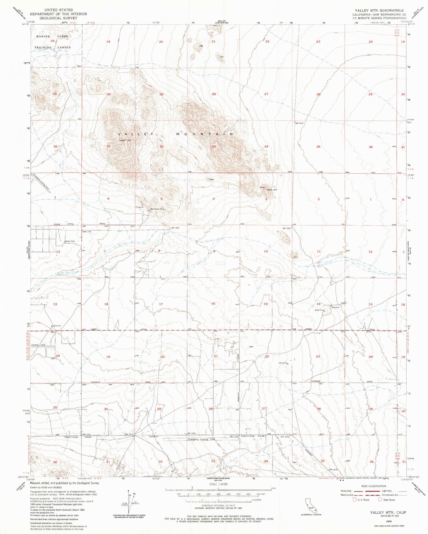 Classic USGS Valley Mountain California 7.5'x7.5' Topo Map Image