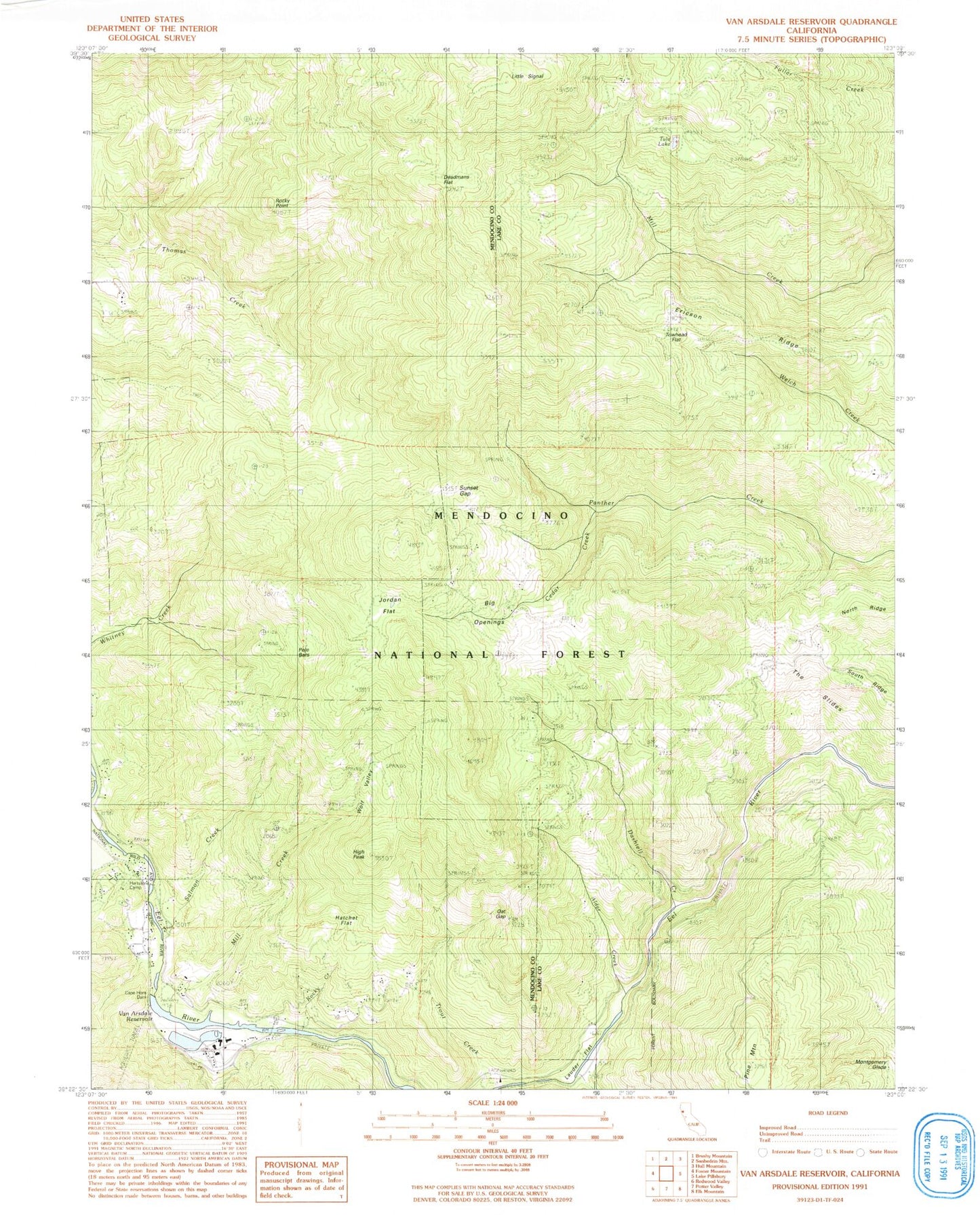Classic USGS Van Arsdale Reservoir California 7.5'x7.5' Topo Map Image