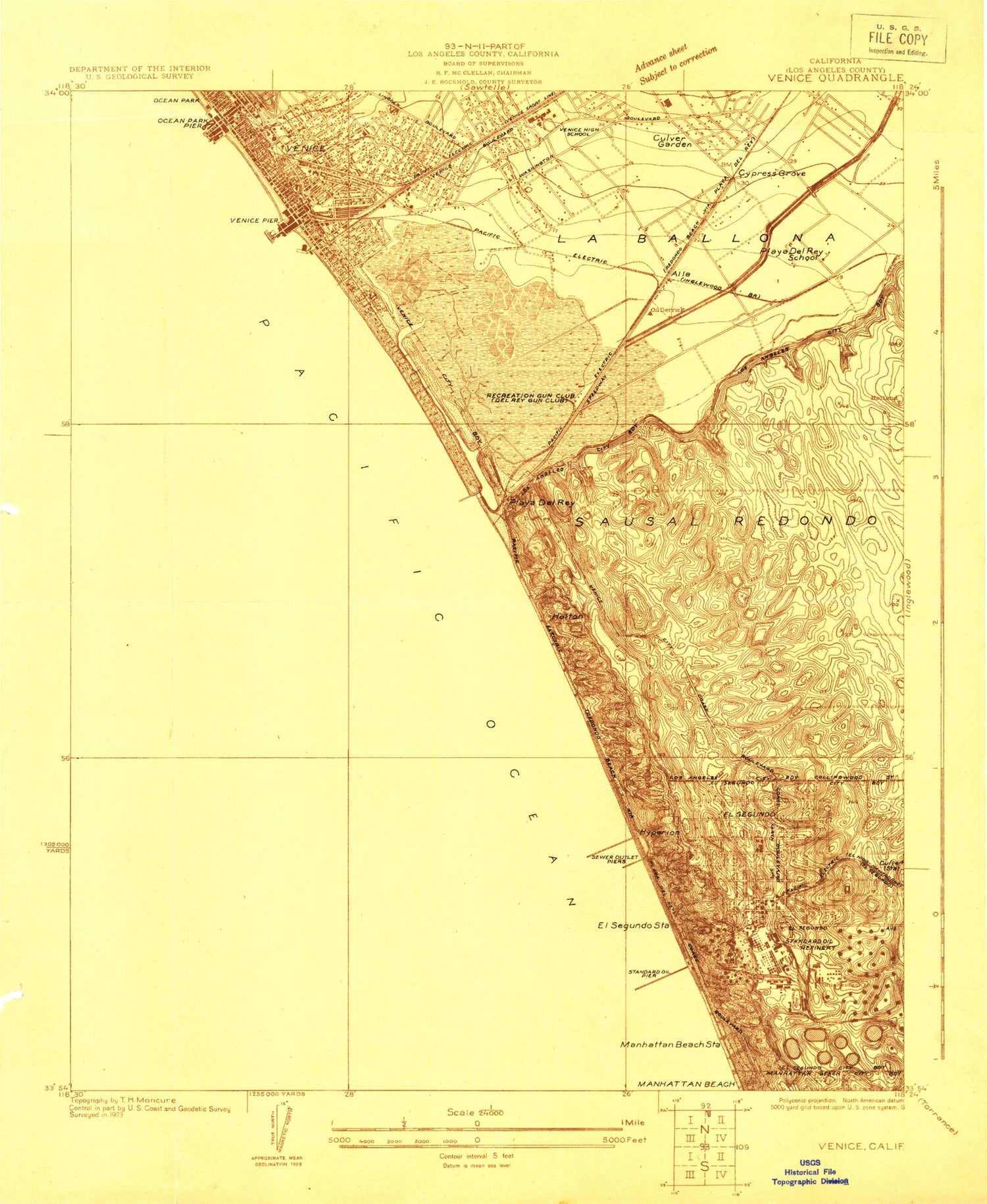 Classic USGS Venice California 7.5'x7.5' Topo Map Image