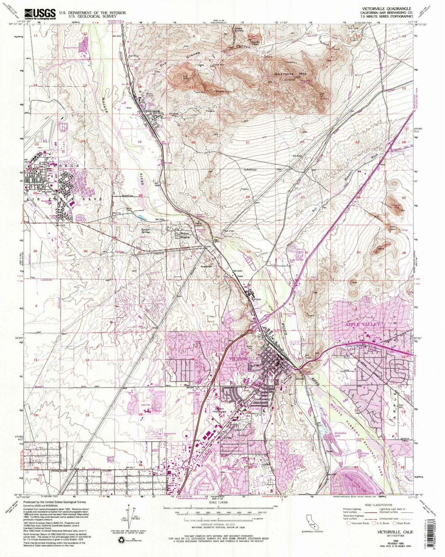 Classic USGS Victorville California 7.5'x7.5' Topo Map Image