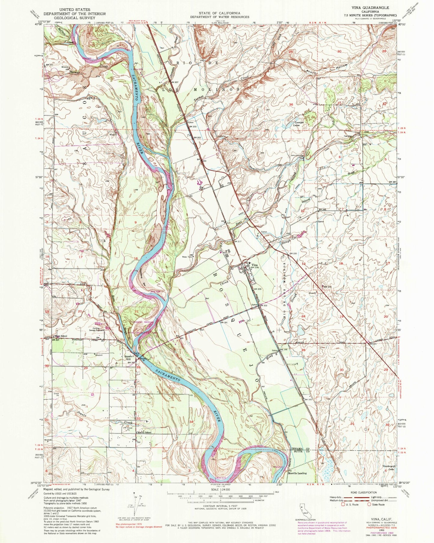 Classic USGS Vina California 7.5'x7.5' Topo Map Image