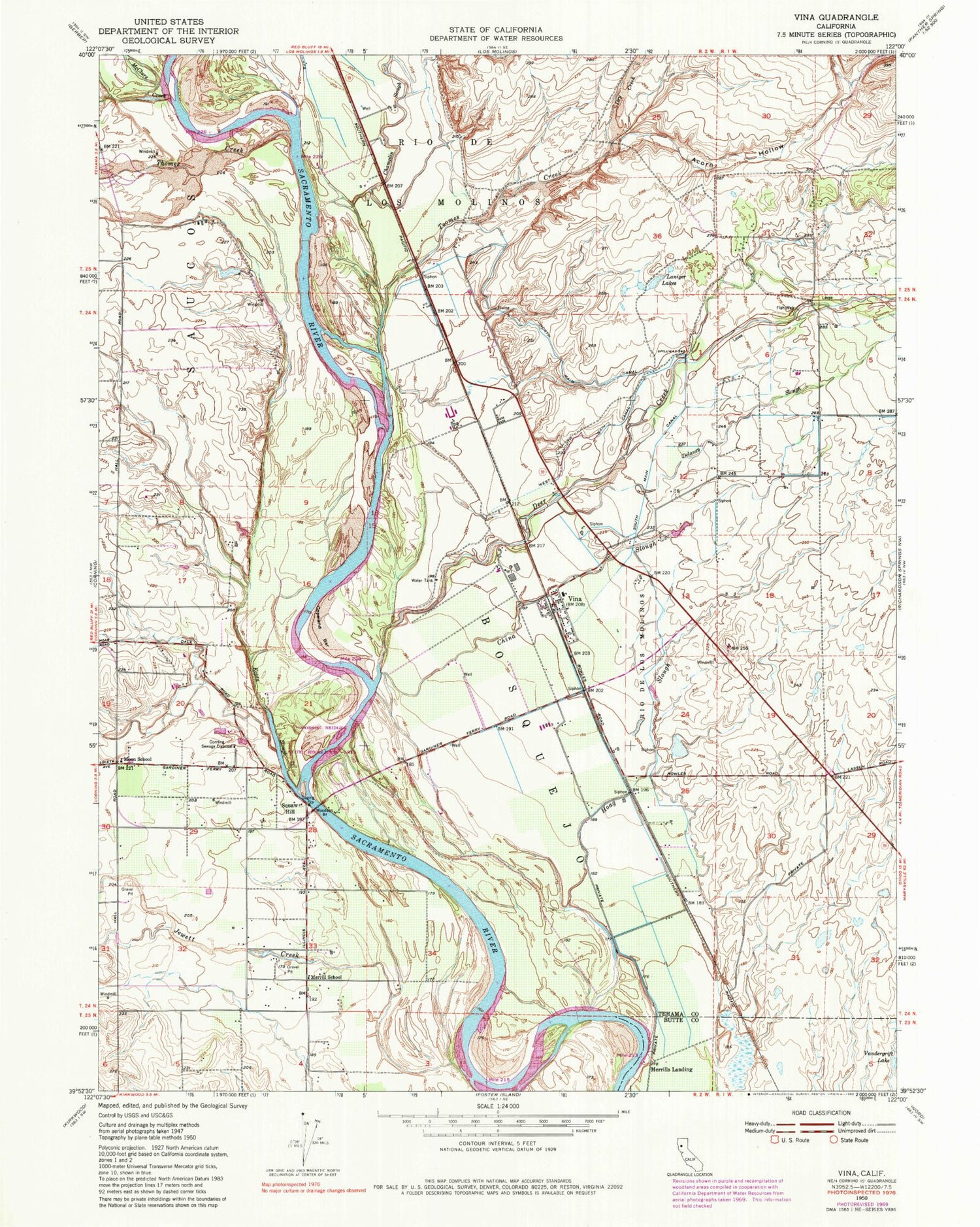 Classic USGS Vina California 7.5'x7.5' Topo Map Image