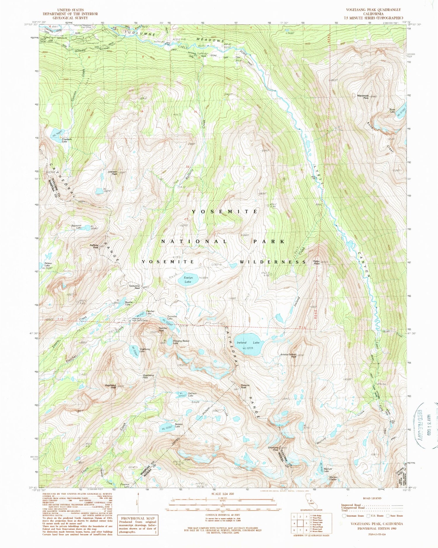 USGS Classic Vogelsang Peak California 7.5'x7.5' Topo Map Image