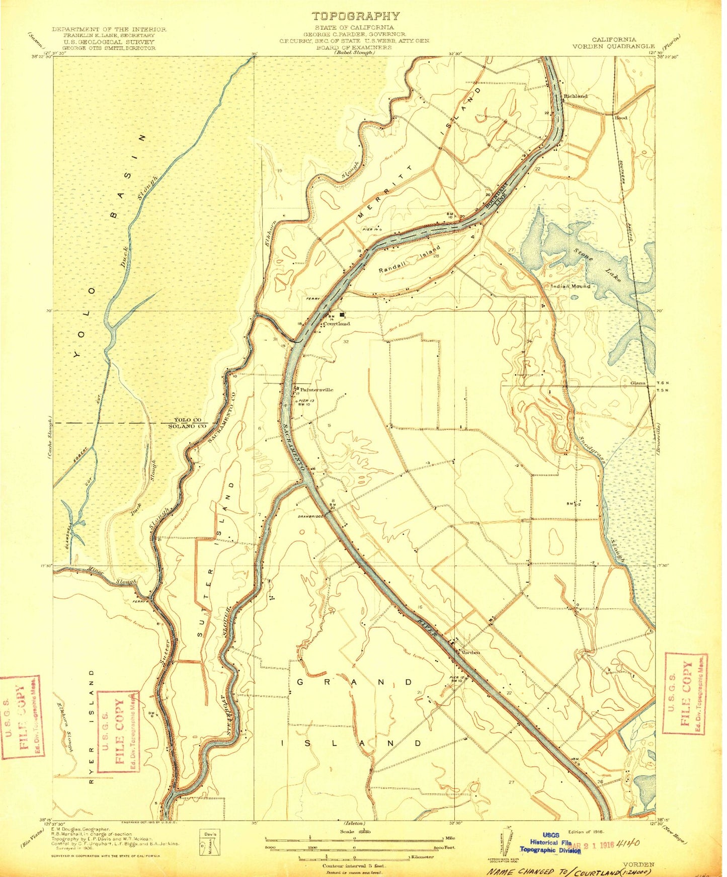 Classic USGS Courtland California 7.5'x7.5' Topo Map Image