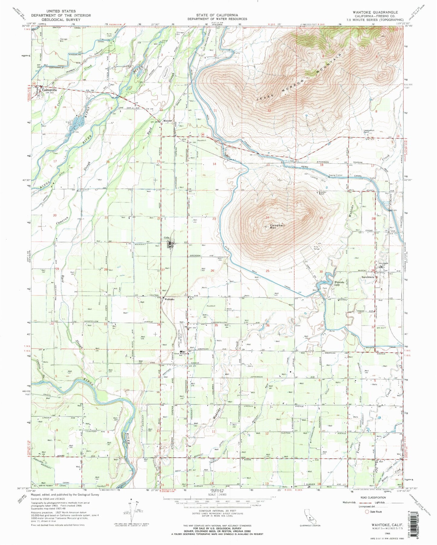 Classic USGS Wahtoke California 7.5'x7.5' Topo Map Image