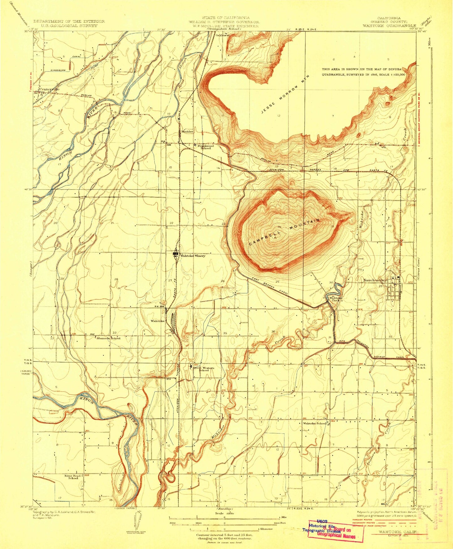 Classic USGS Wahtoke California 7.5'x7.5' Topo Map Image