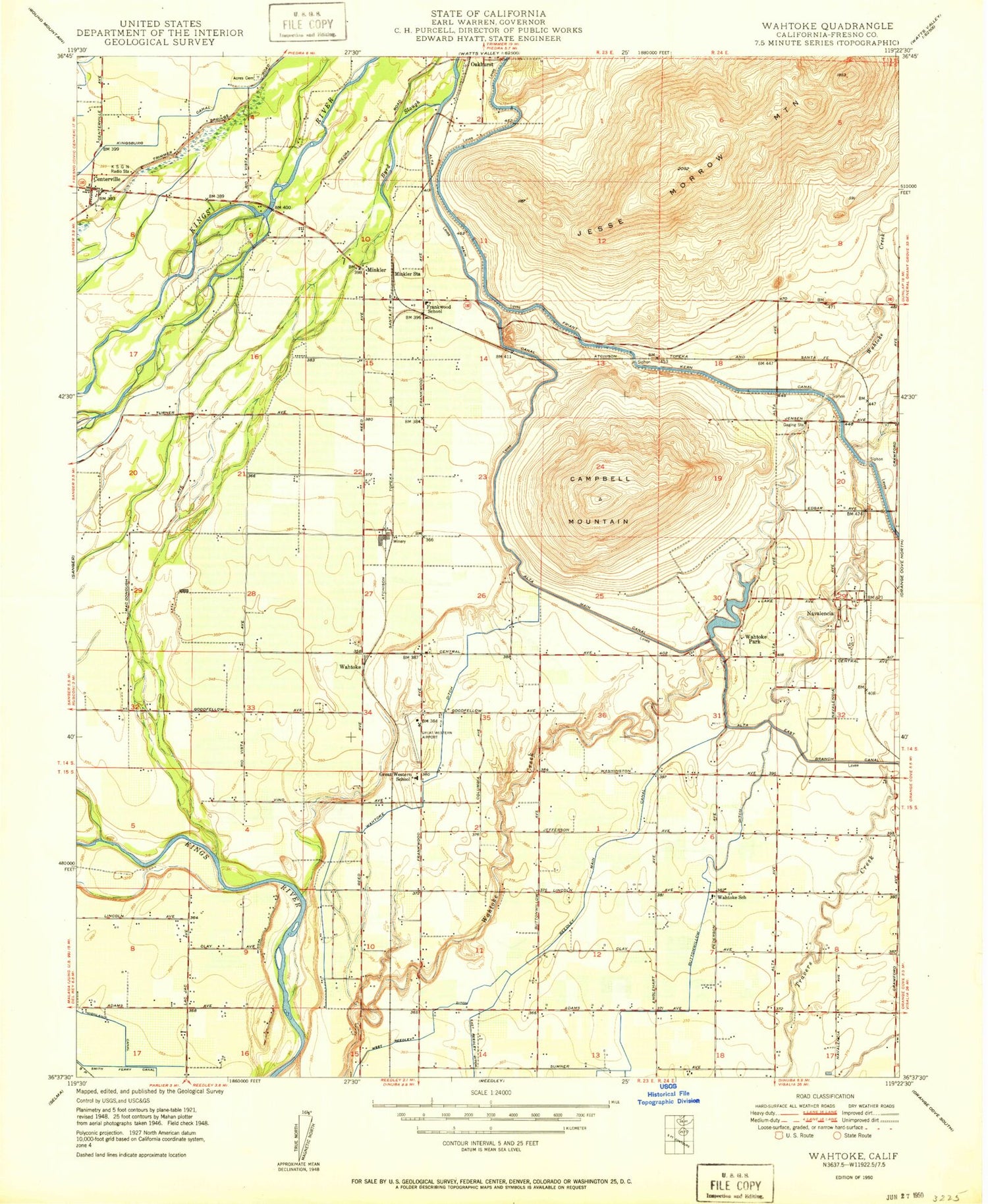 Classic USGS Wahtoke California 7.5'x7.5' Topo Map Image
