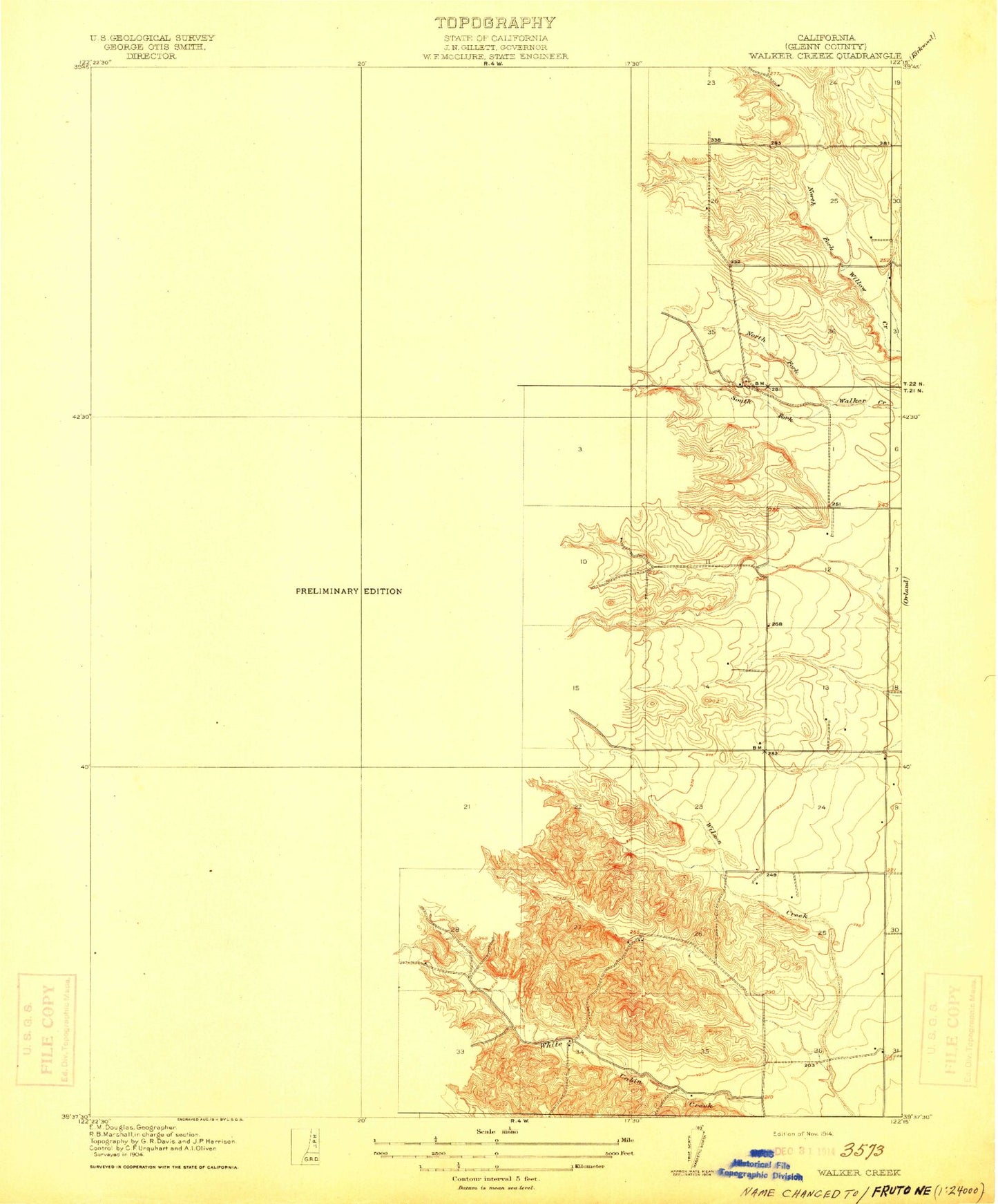 Classic USGS Fruto NE California 7.5'x7.5' Topo Map Image