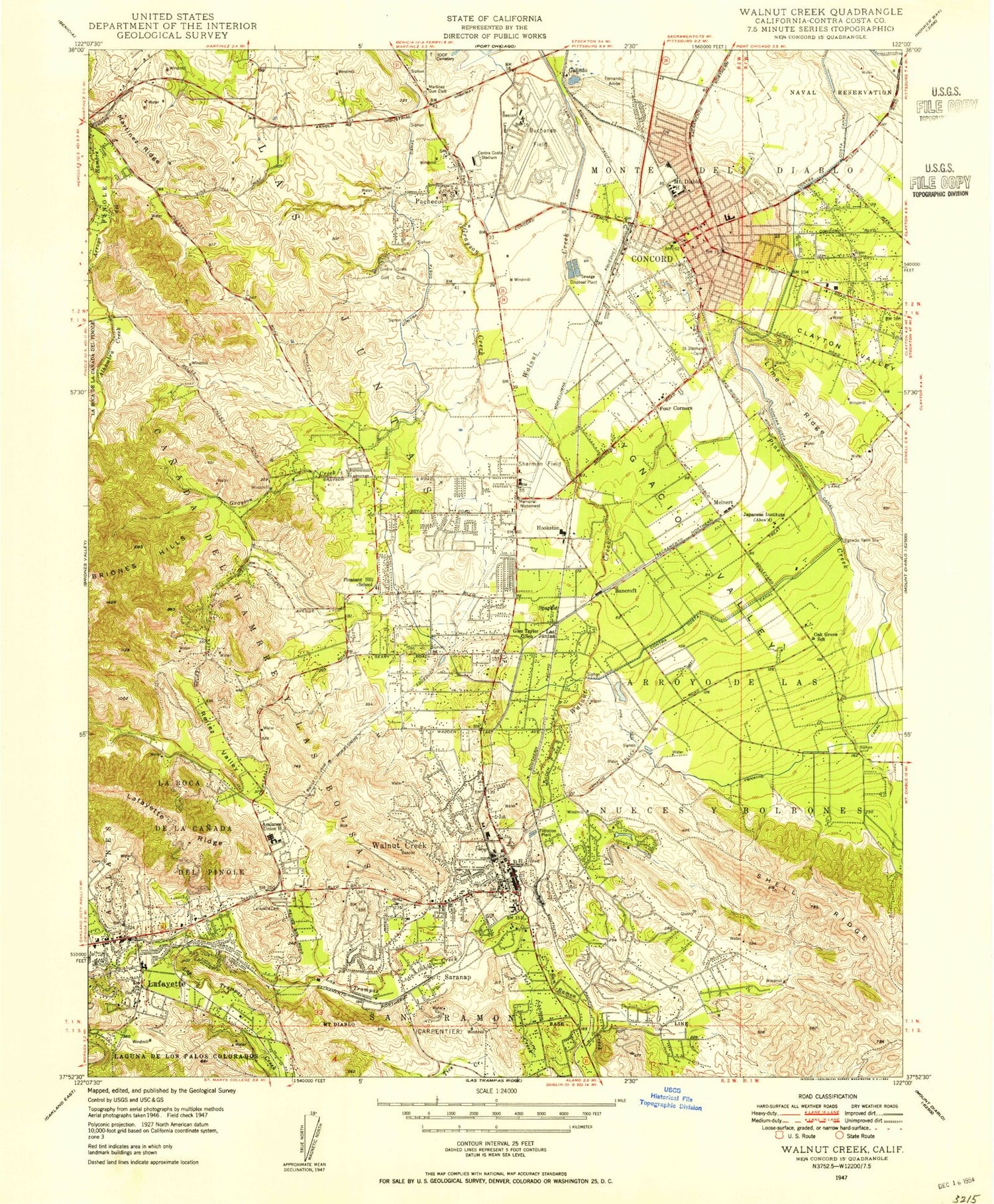 Classic USGS Walnut Creek California 7.5'x7.5' Topo Map Image