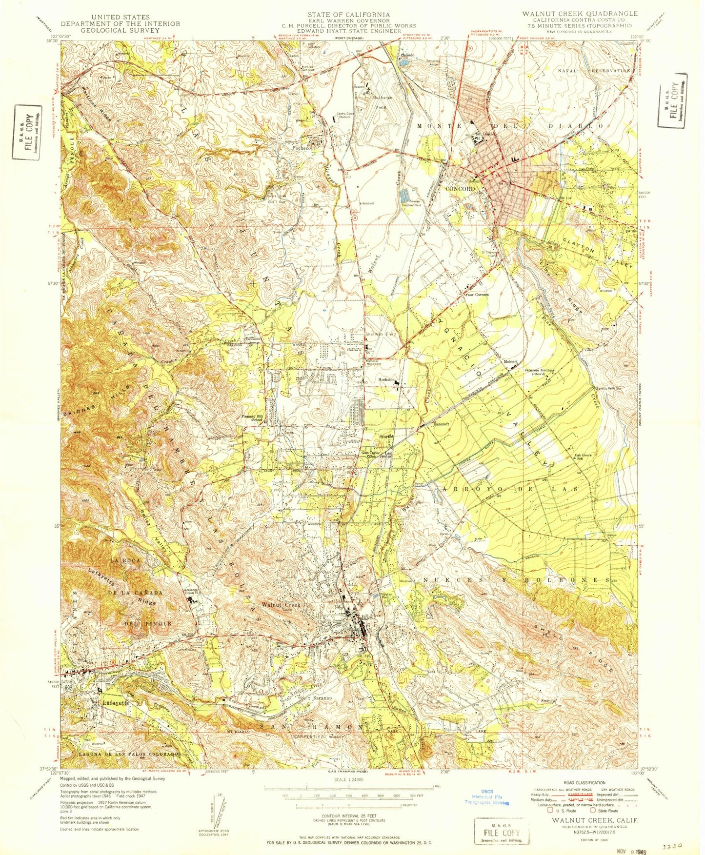 Classic USGS Walnut Creek California 7.5'x7.5' Topo Map Image
