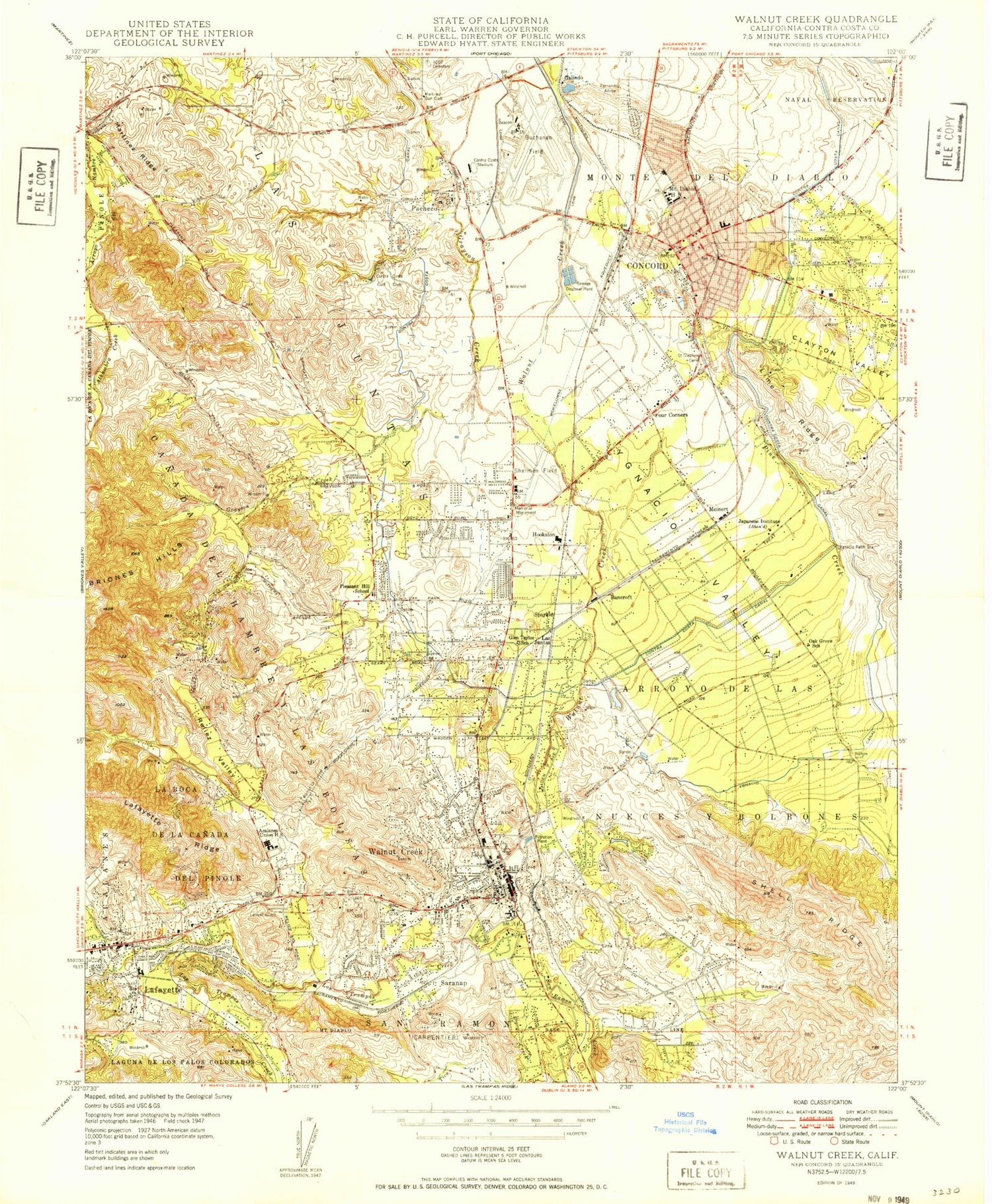 Classic USGS Walnut Creek California 7.5'x7.5' Topo Map Image