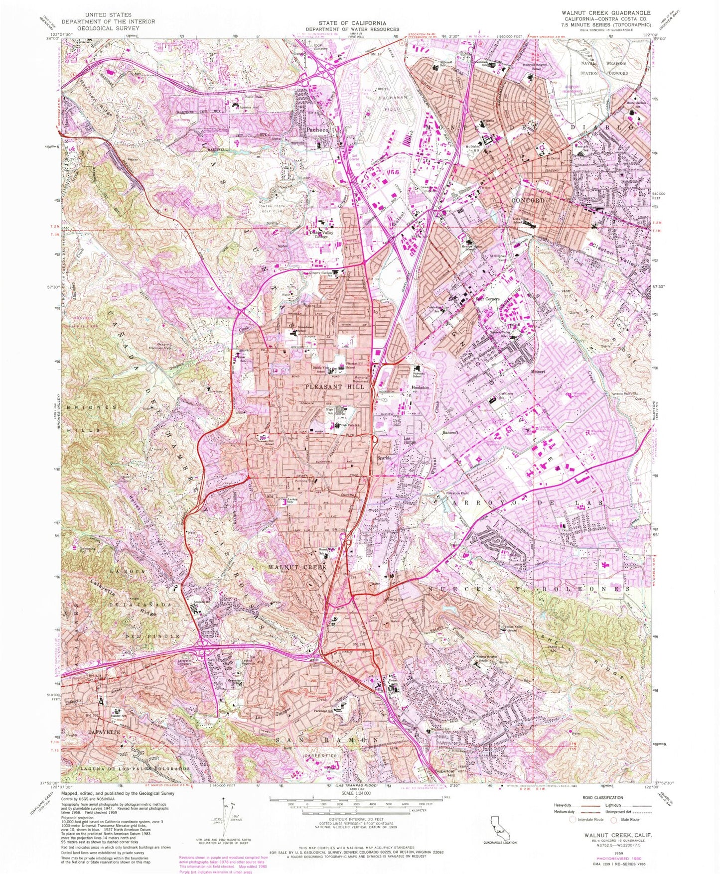 Classic USGS Walnut Creek California 7.5'x7.5' Topo Map Image