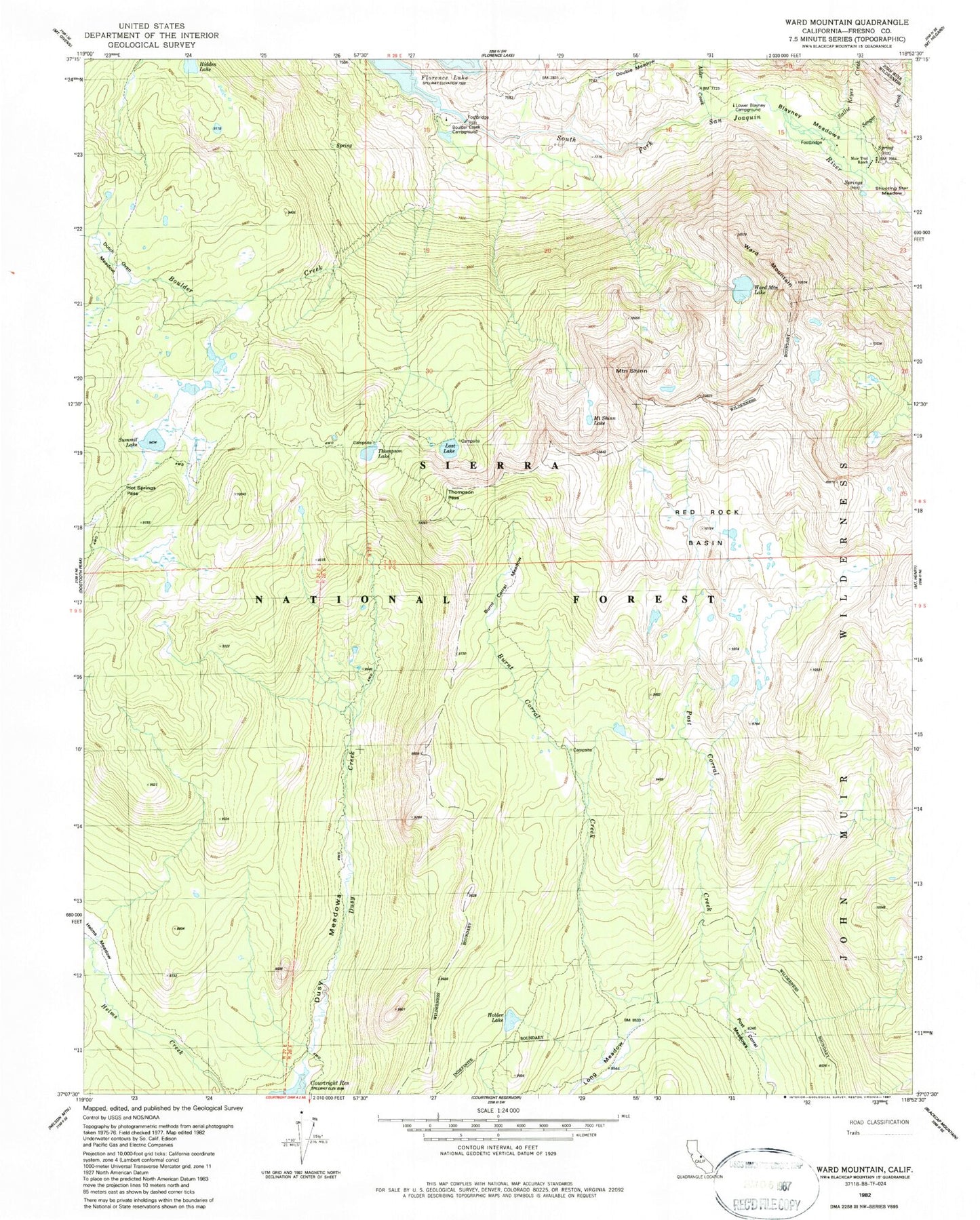 Classic USGS Ward Mountain California 7.5'x7.5' Topo Map Image