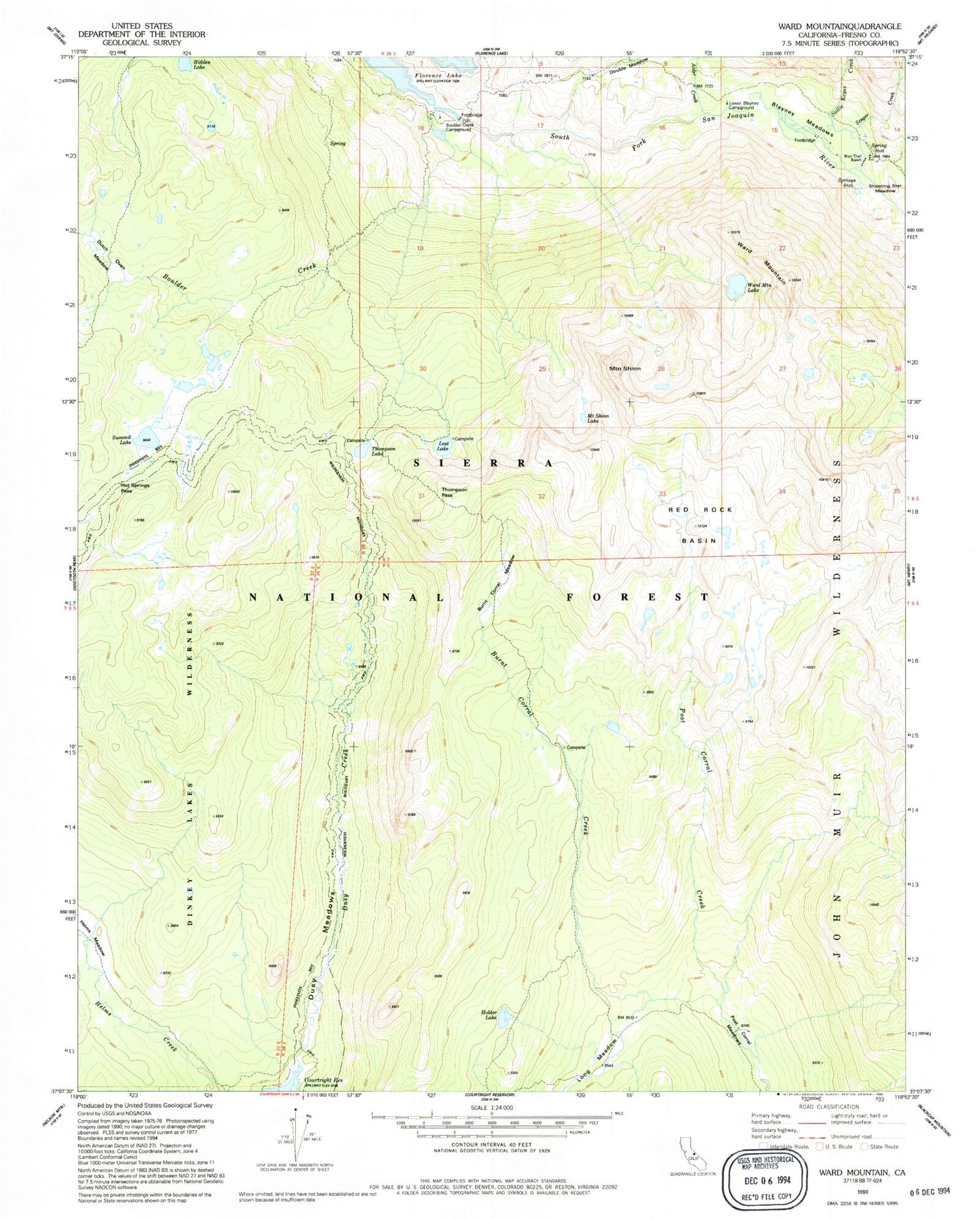 Classic USGS Ward Mountain California 7.5'x7.5' Topo Map Image