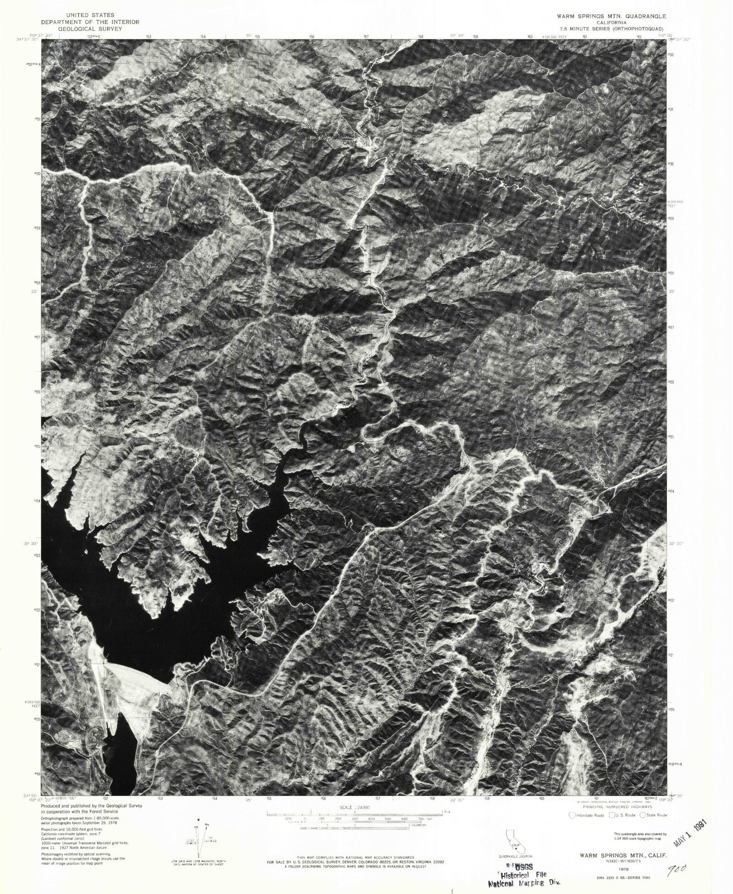 Classic USGS Warm Springs Mountain California 7.5'x7.5' Topo Map Image