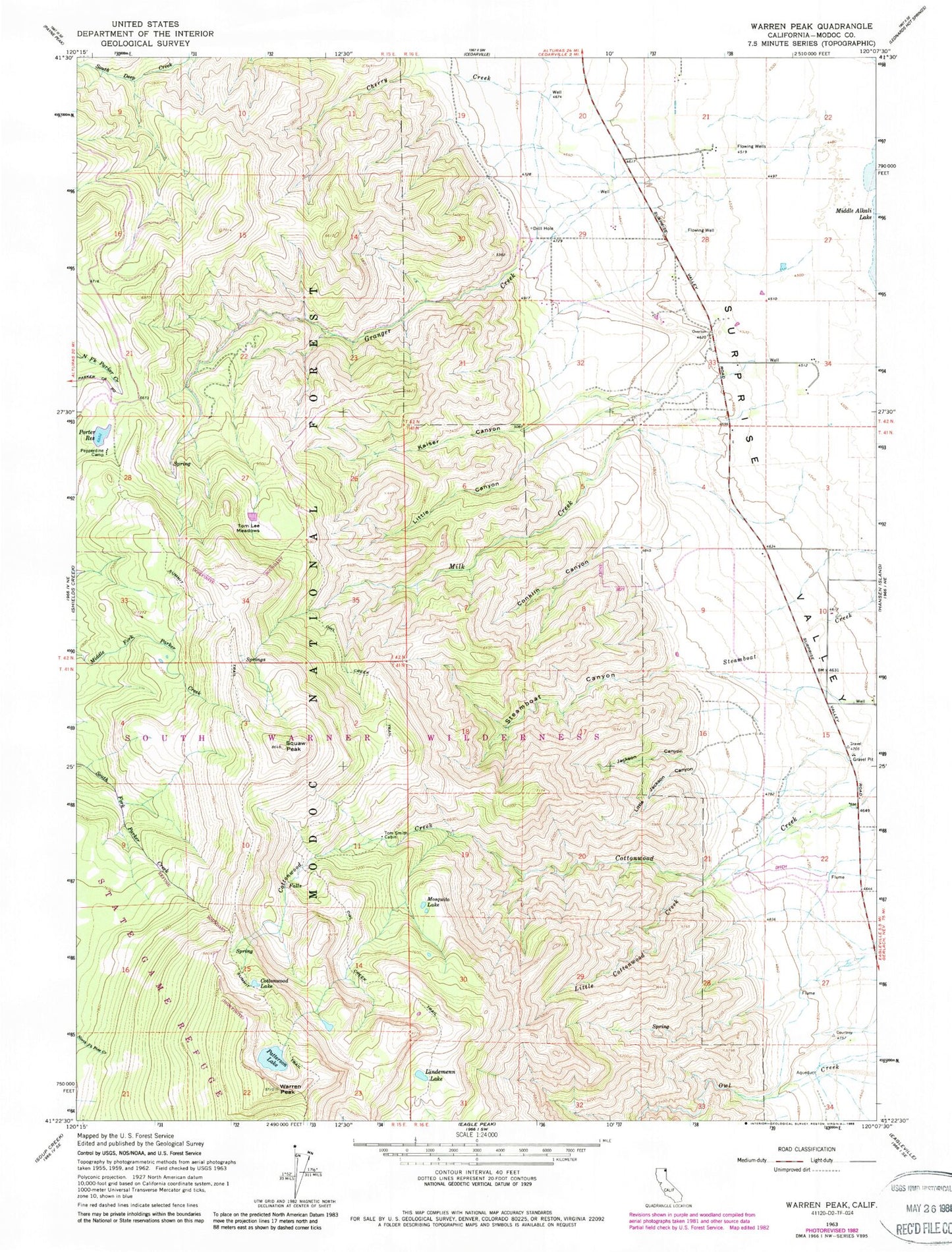 Classic USGS Warren Peak California 7.5'x7.5' Topo Map Image