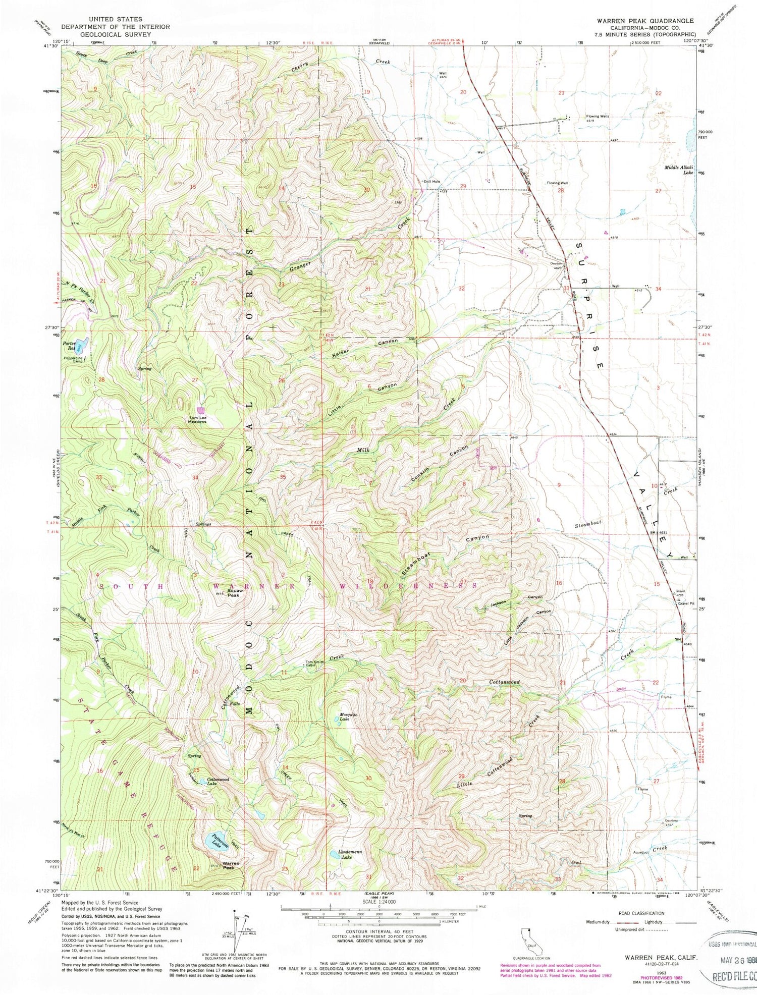 Classic USGS Warren Peak California 7.5'x7.5' Topo Map Image