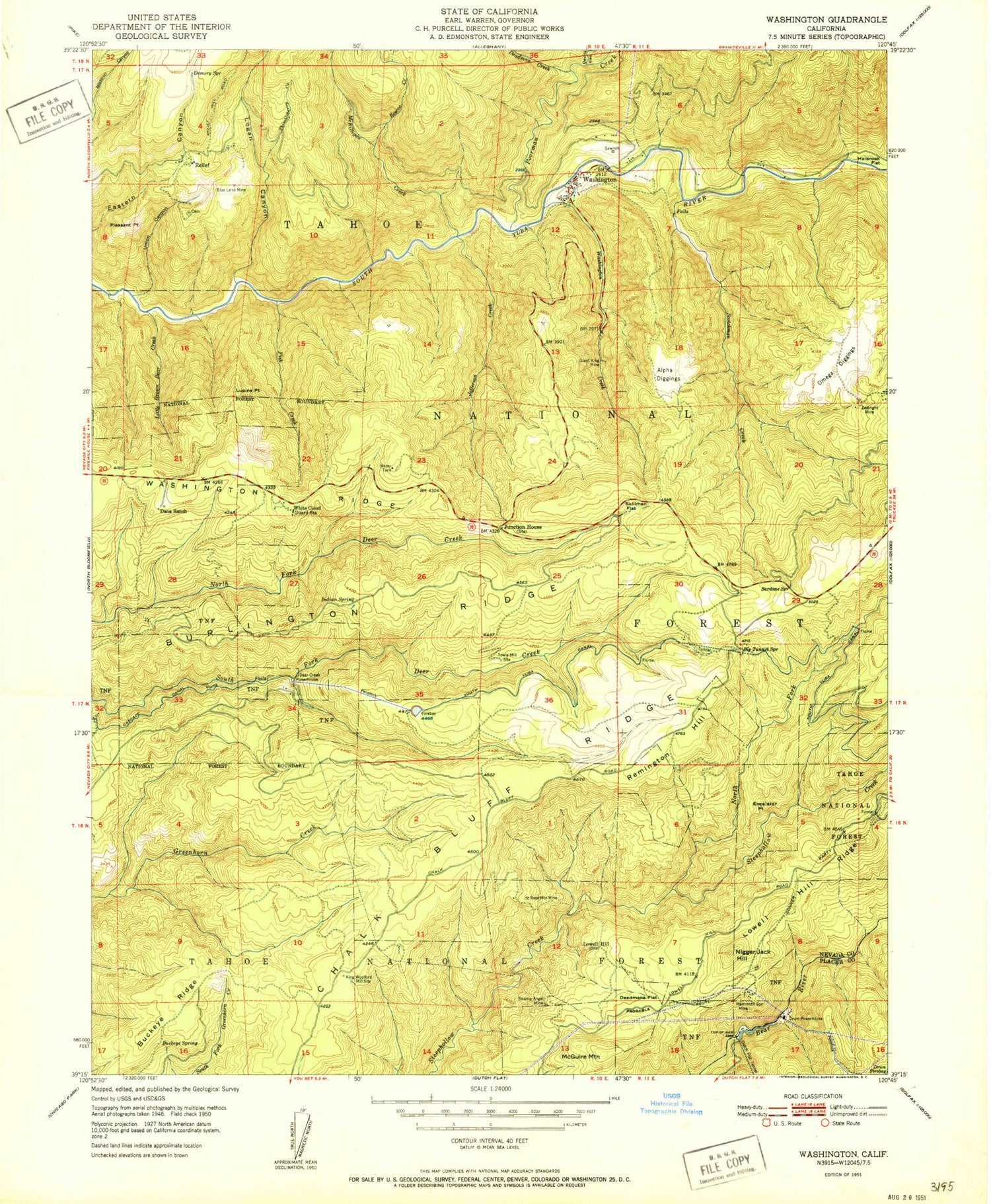 Classic USGS Washington California 7.5'x7.5' Topo Map Image