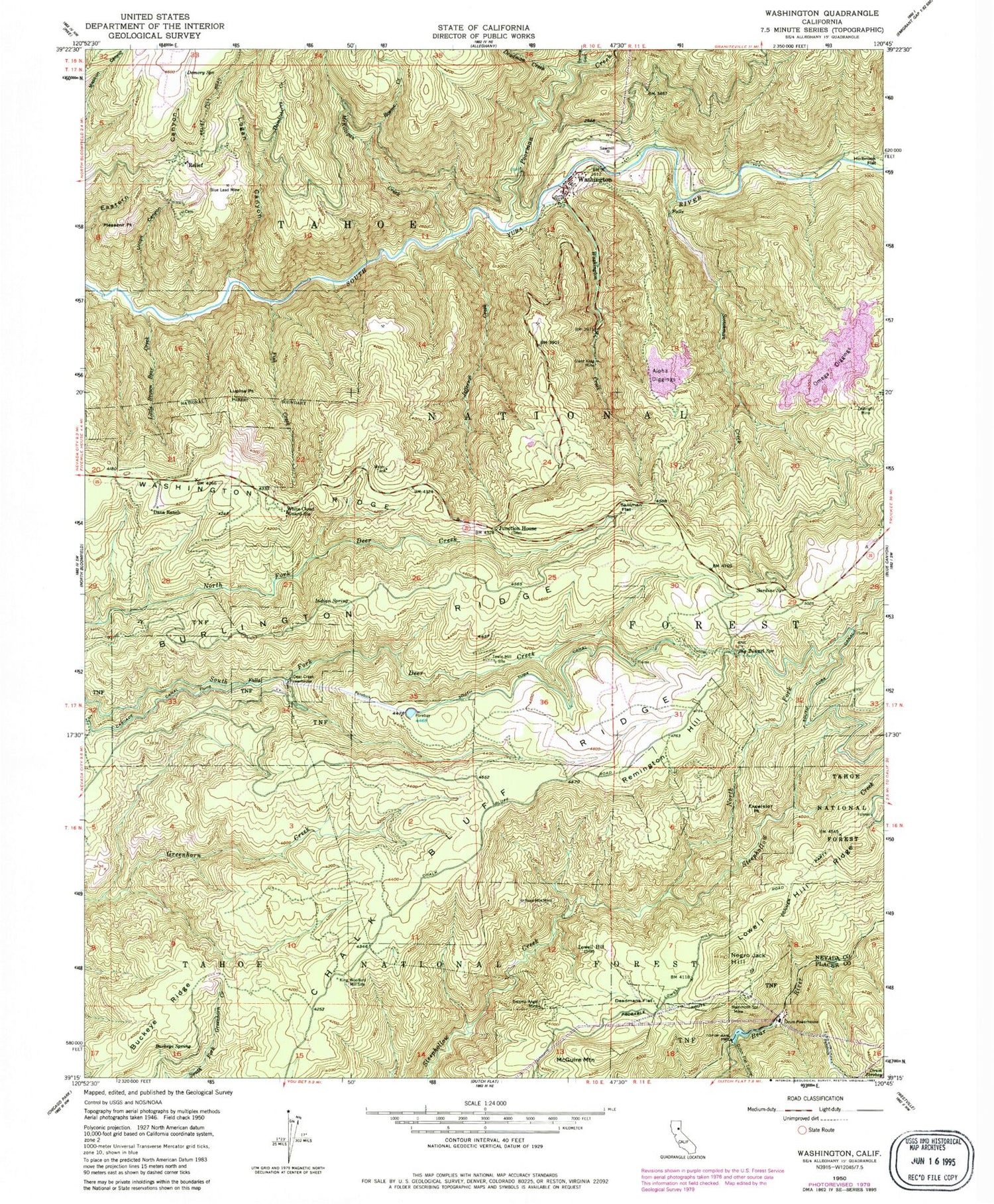 Classic USGS Washington California 7.5'x7.5' Topo Map Image