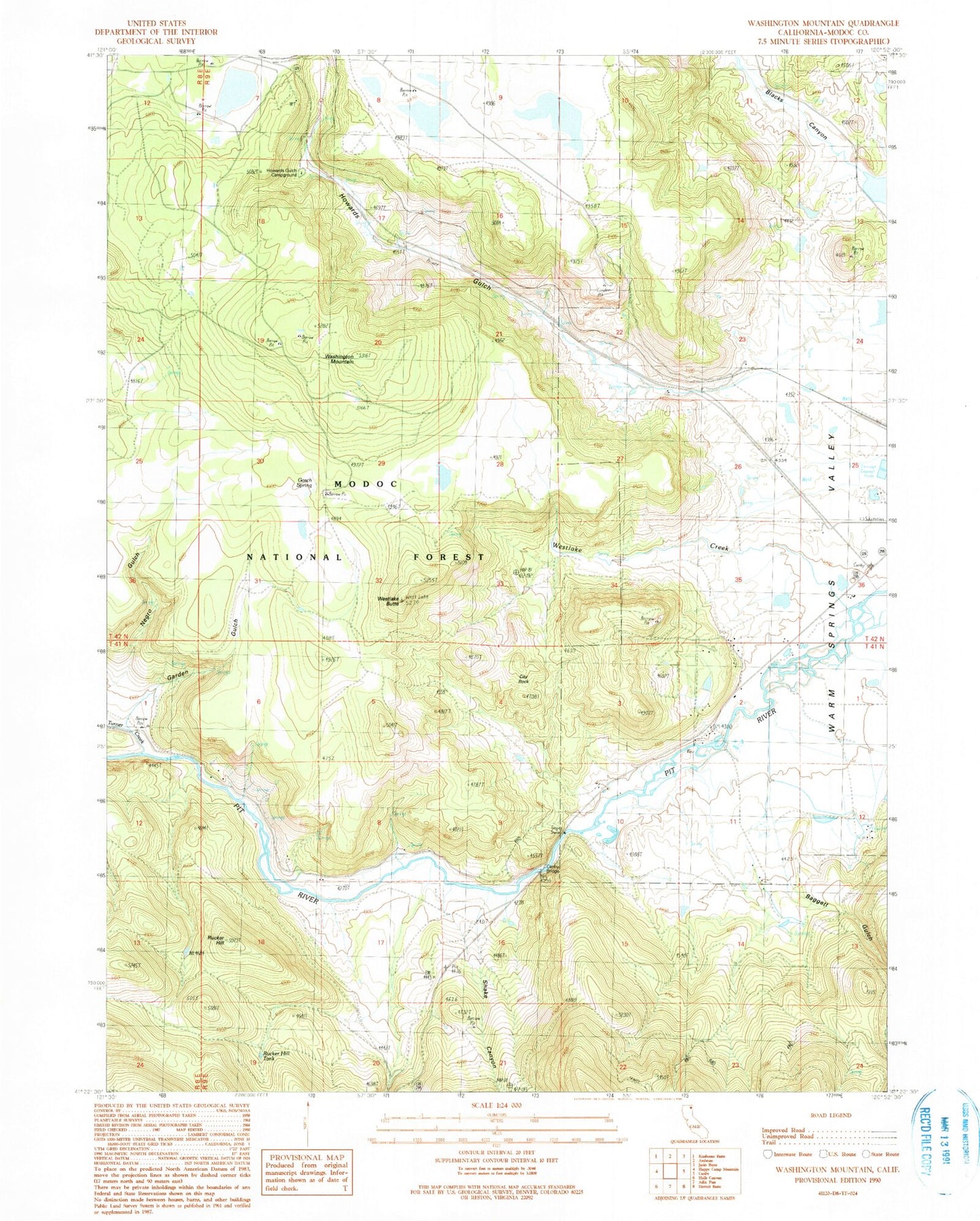 Classic USGS Washington Mountain California 7.5'x7.5' Topo Map Image