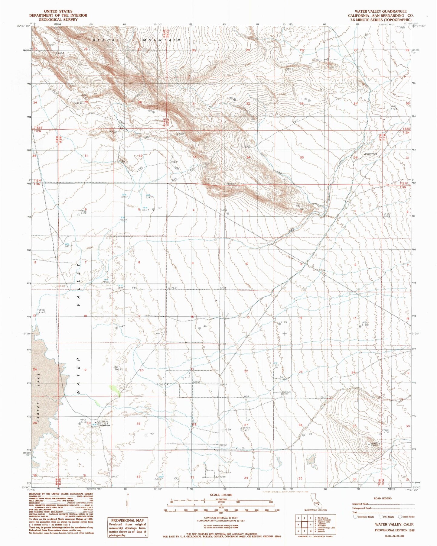 Classic USGS Water Valley California 7.5'x7.5' Topo Map Image