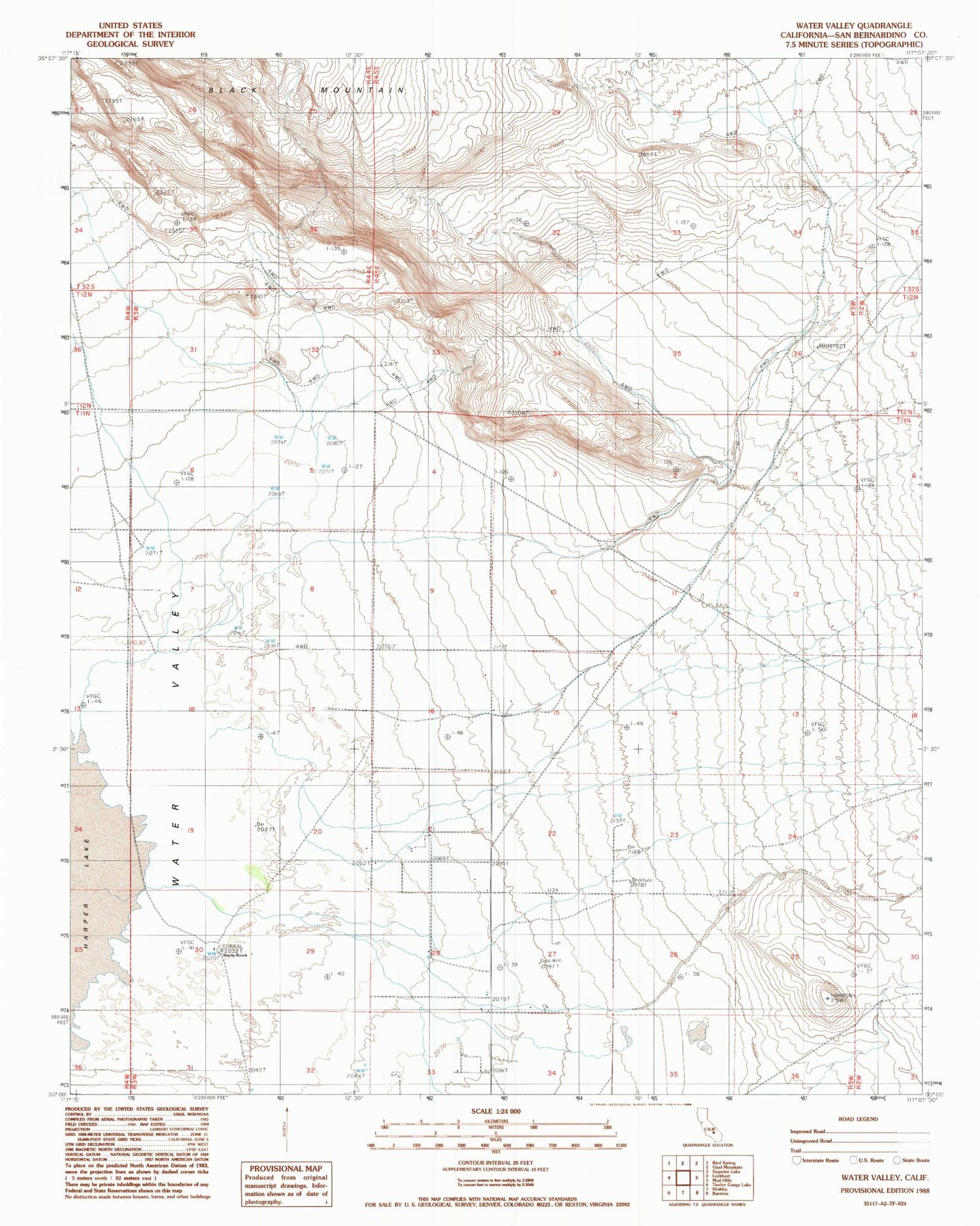 Classic USGS Water Valley California 7.5'x7.5' Topo Map Image