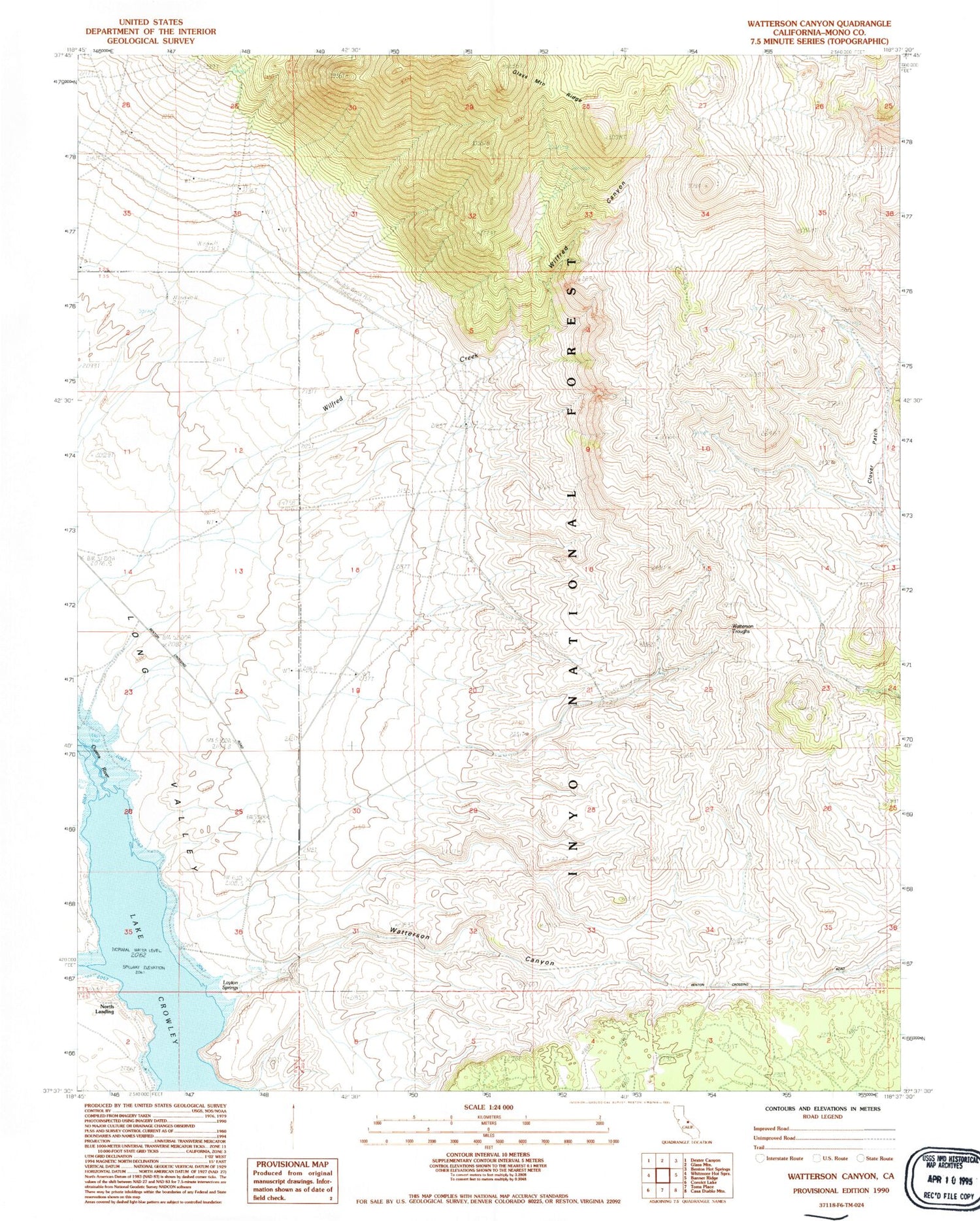 Classic USGS Watterson Canyon California 7.5'x7.5' Topo Map Image