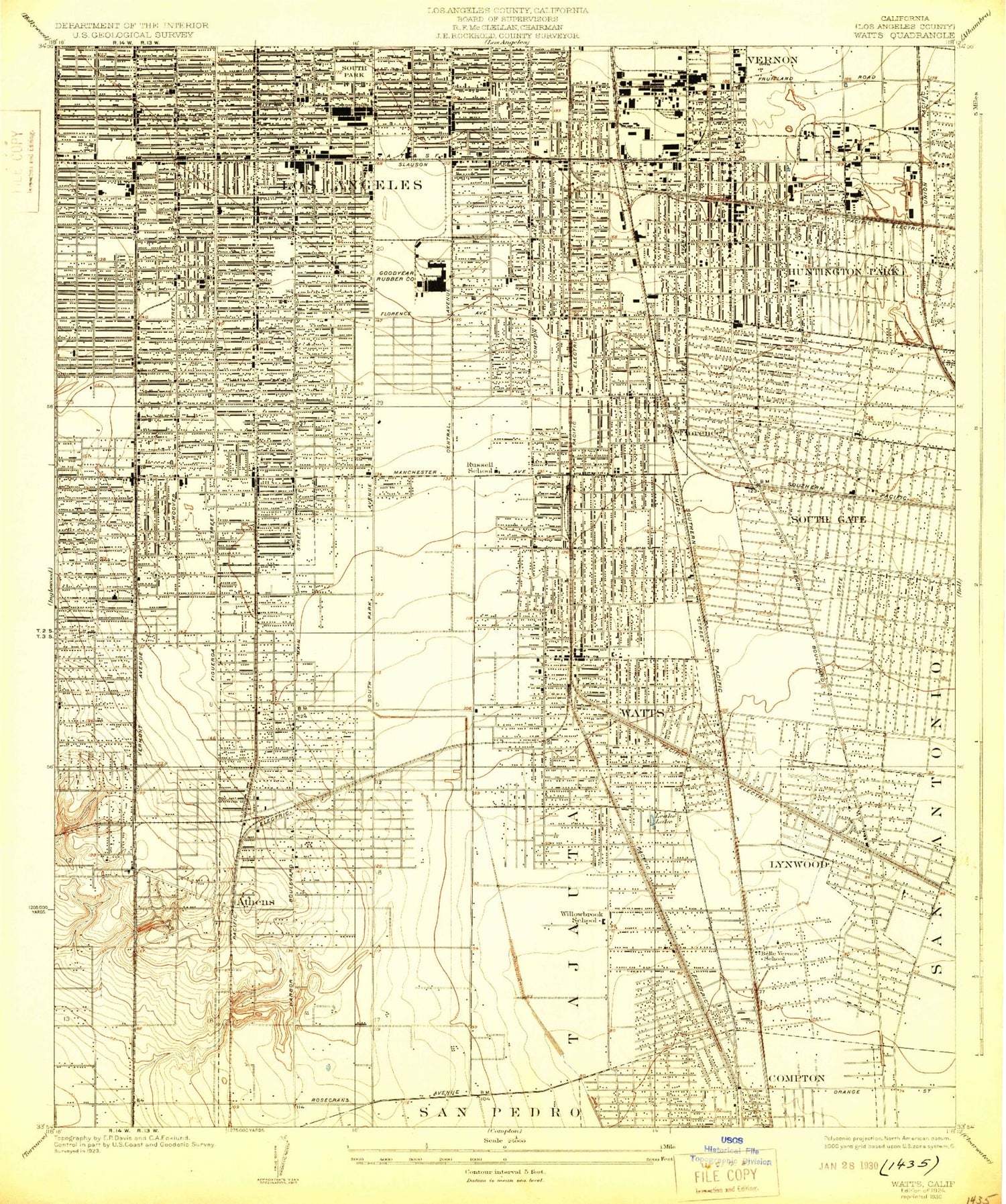 Classic USGS Watts California 7.5'x7.5' Topo Map Image