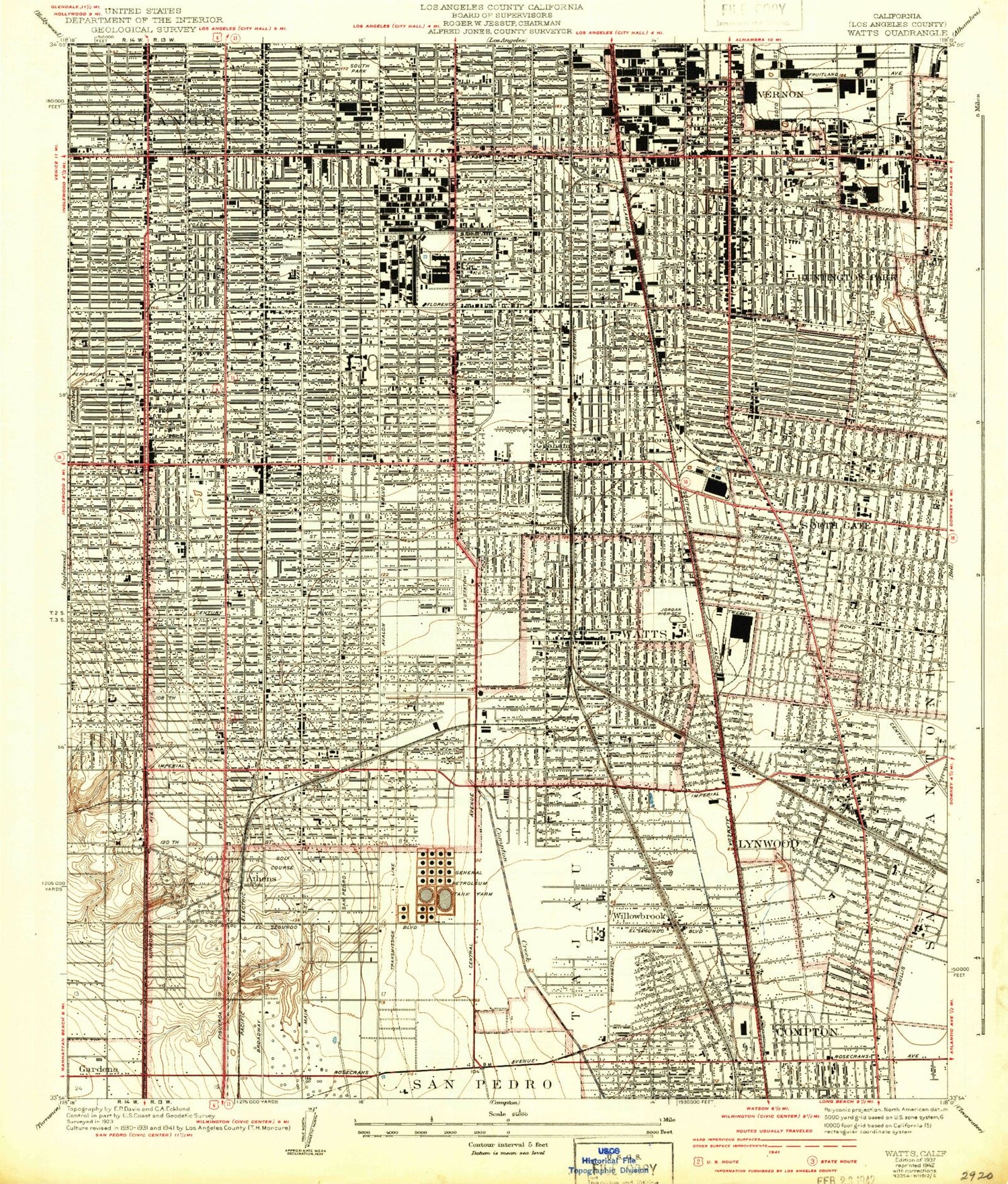Classic USGS Watts California 7.5'x7.5' Topo Map Image