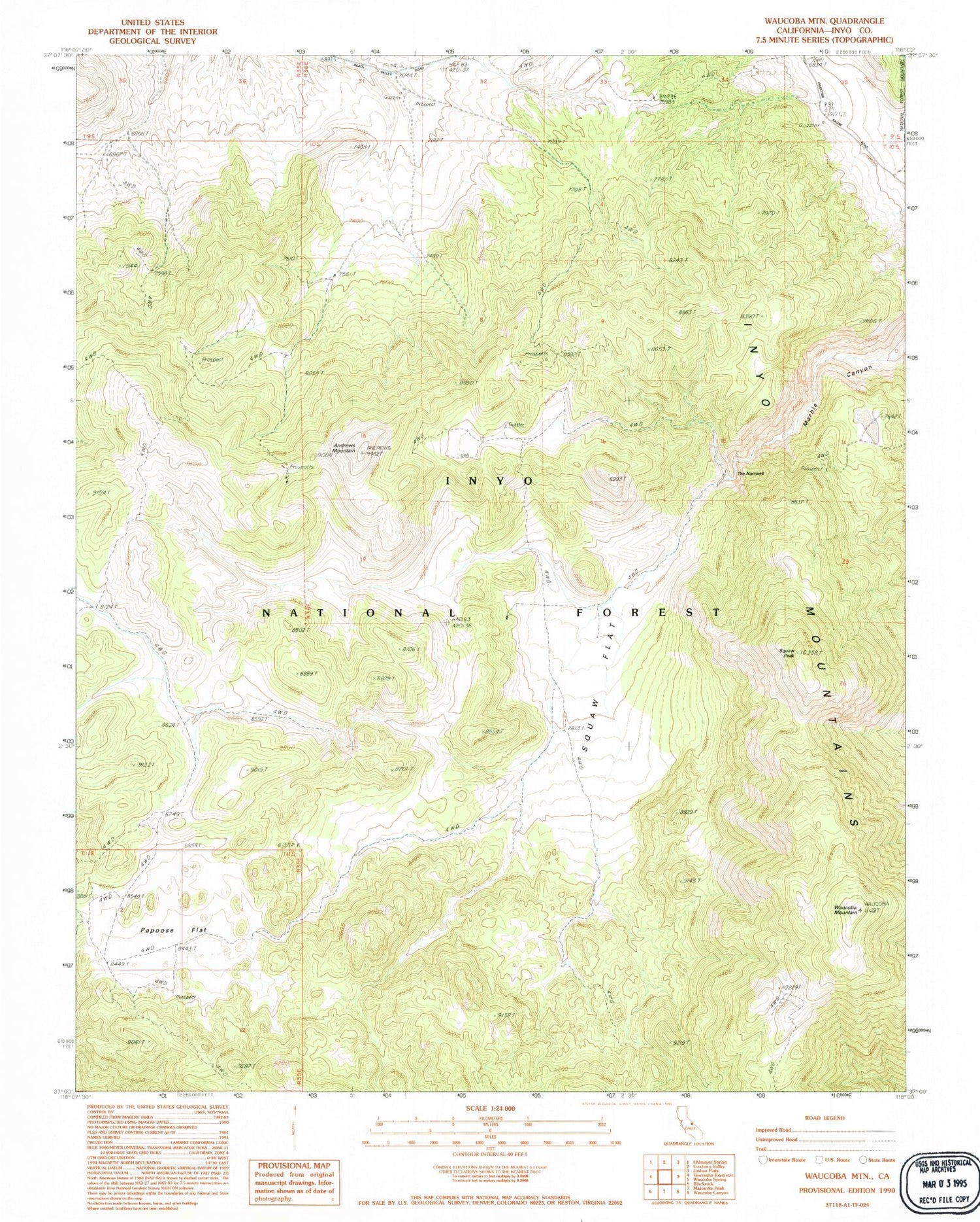 Classic USGS Waucoba Mountain California 7.5'x7.5' Topo Map Image