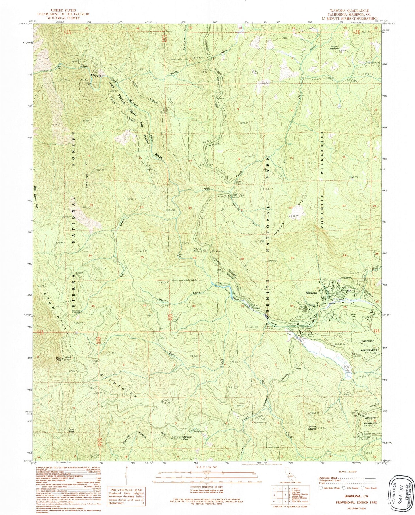 Classic USGS Wawona California 7.5'x7.5' Topo Map Image