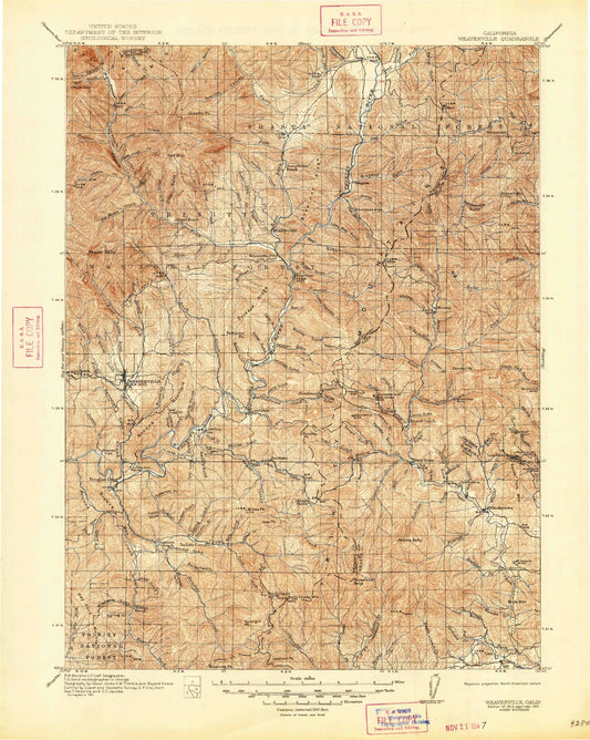 Historic 1913 Weaverville California 30'x30' Topo Map Image