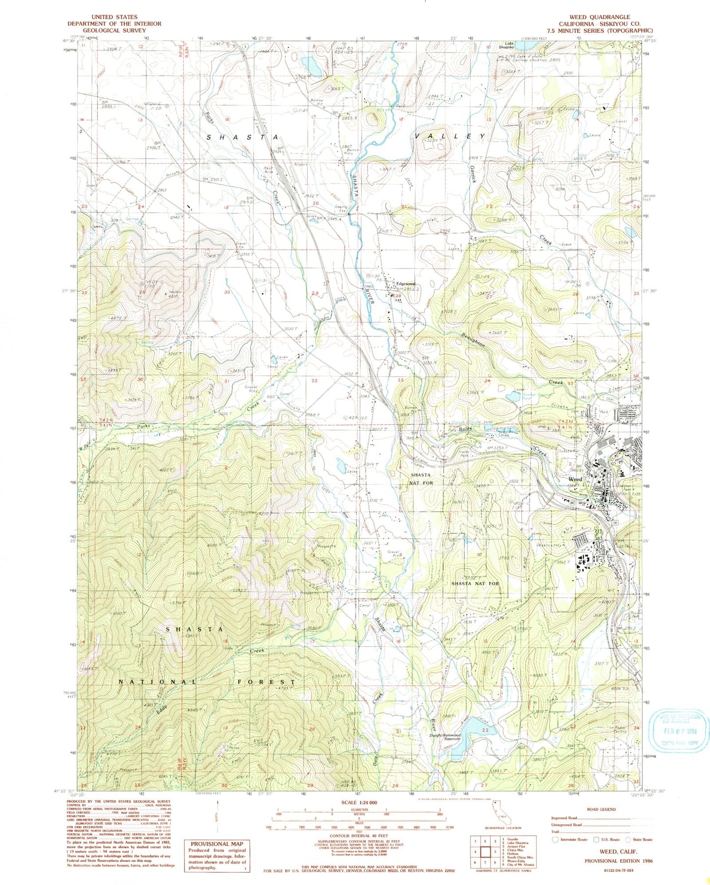 Classic USGS Weed California 7.5'x7.5' Topo Map Image
