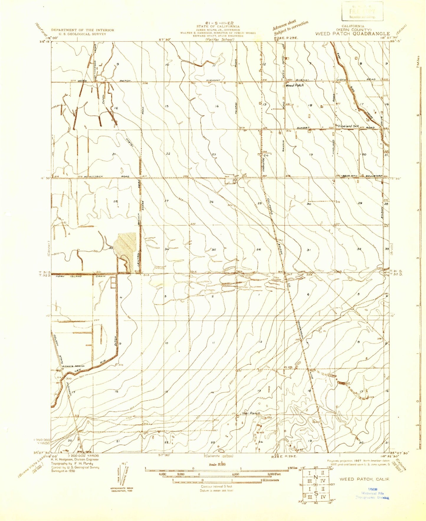 Classic USGS Weed Patch California 7.5'x7.5' Topo Map Image