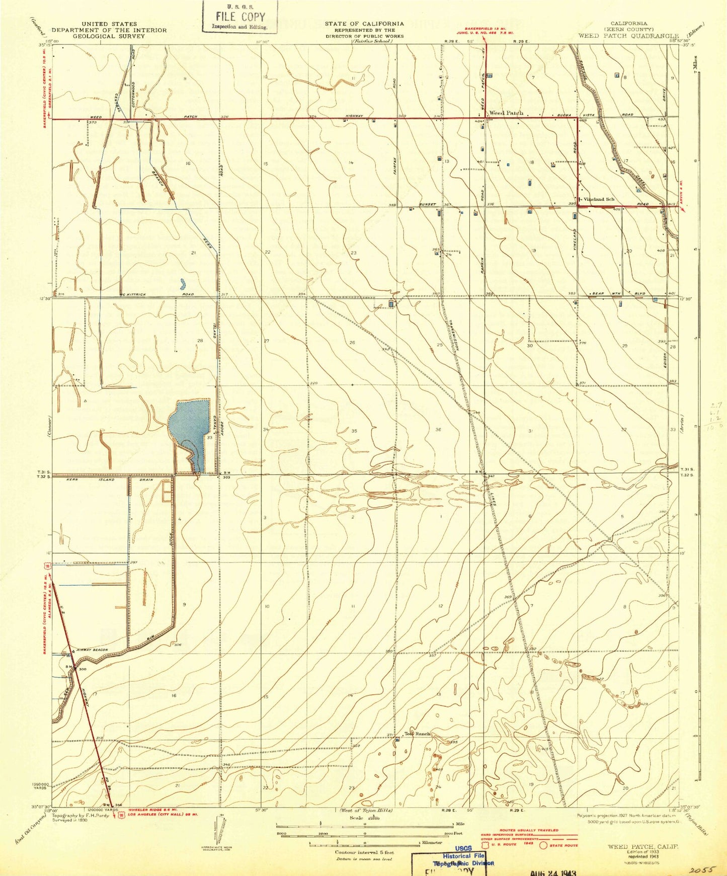 Classic USGS Weed Patch California 7.5'x7.5' Topo Map Image