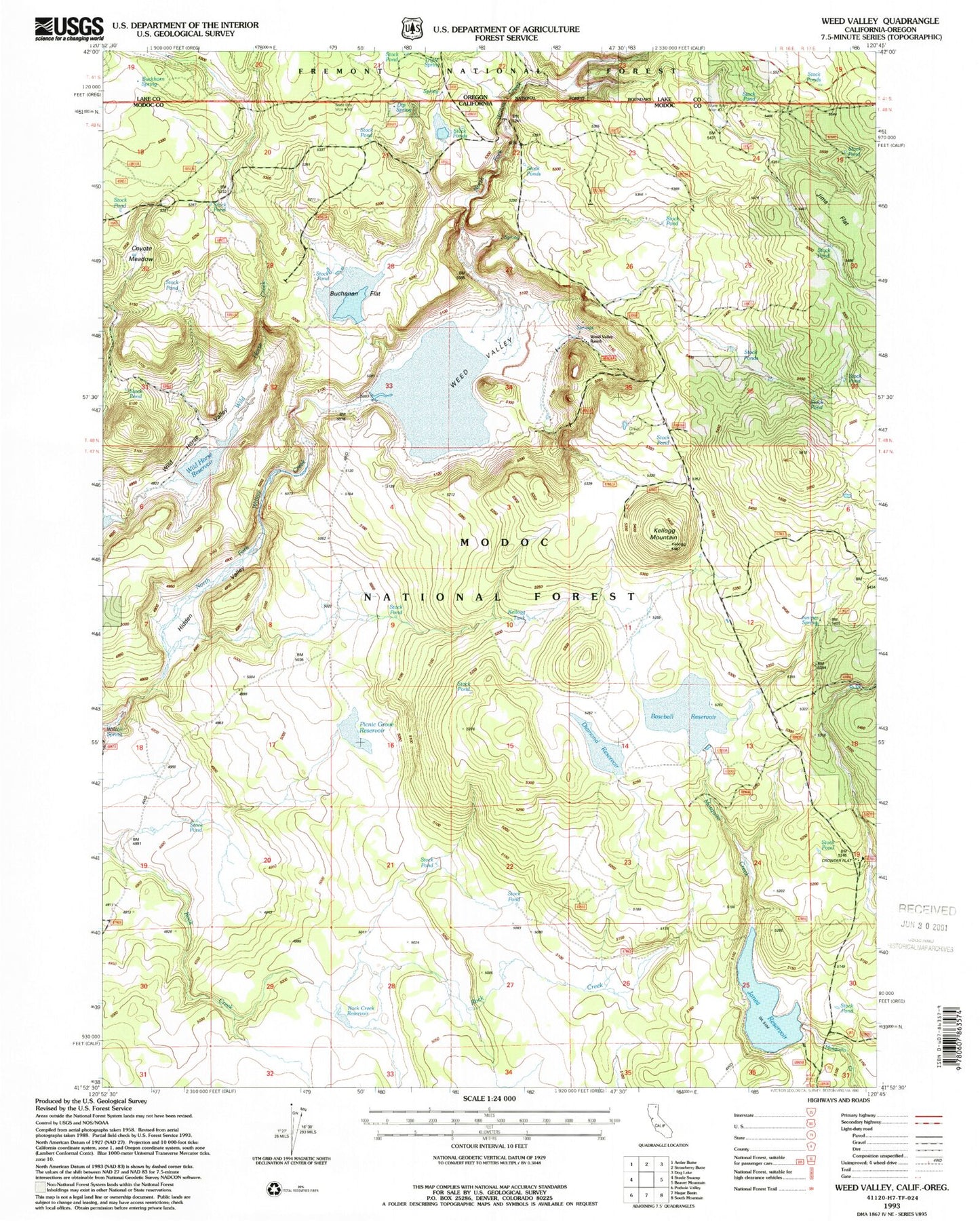 Classic USGS Weed Valley California 7.5'x7.5' Topo Map Image