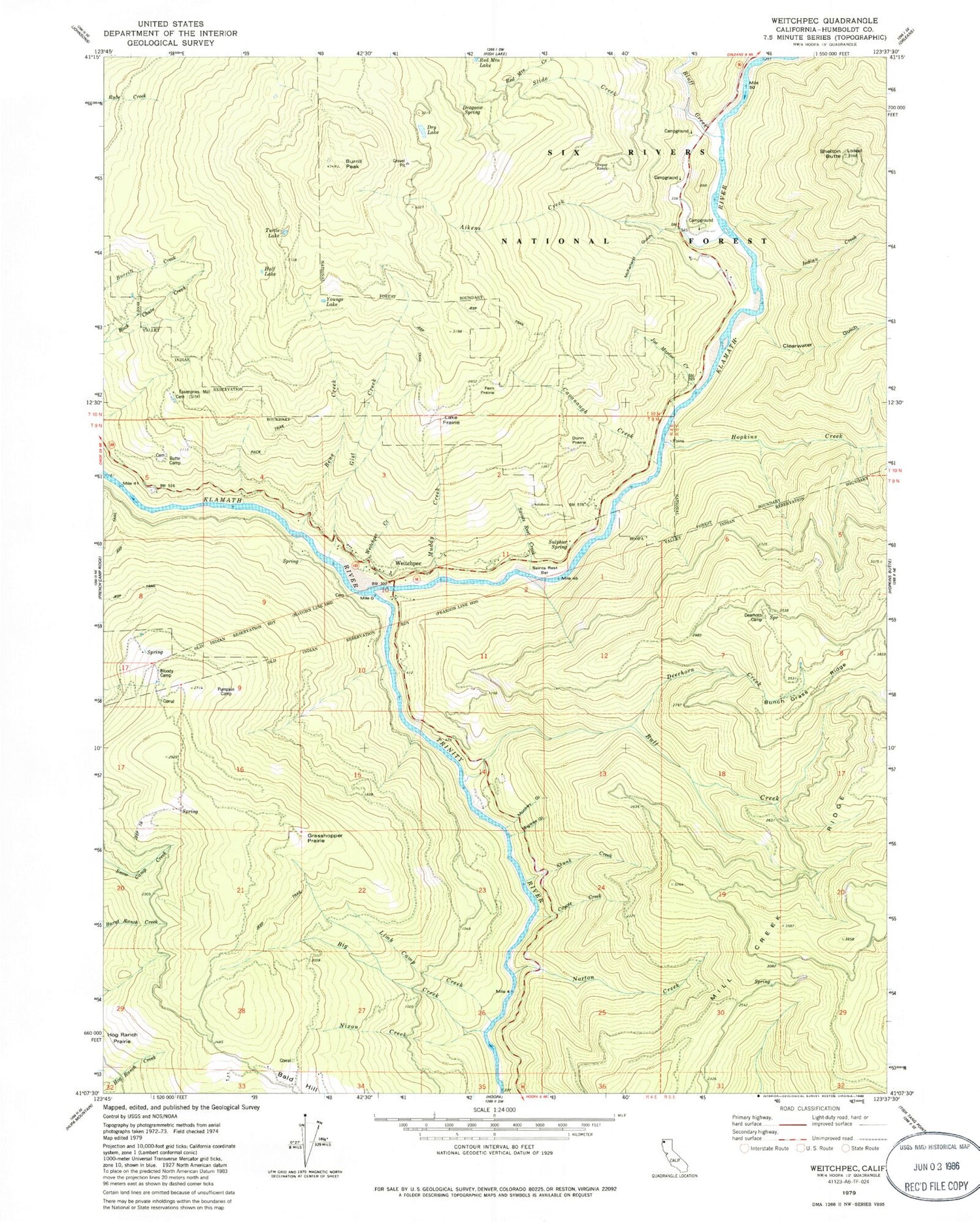 Classic USGS Weitchpec California 7.5'x7.5' Topo Map Image