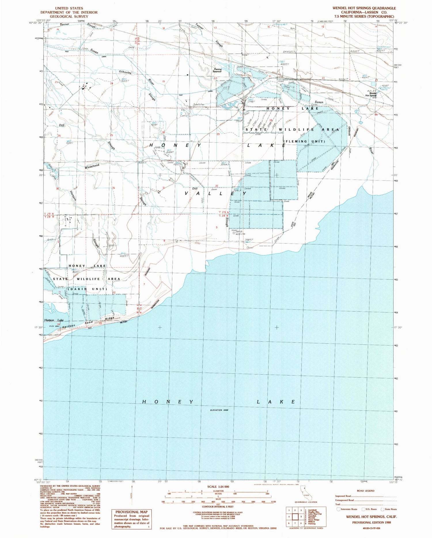 Classic USGS Wendel Hot Springs California 7.5'x7.5' Topo Map Image