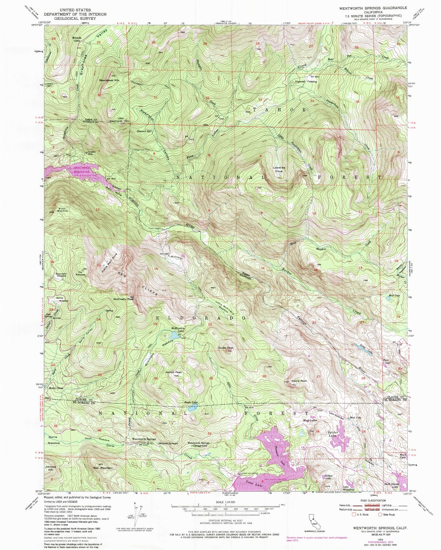 Classic USGS Wentworth Springs California 7.5'x7.5' Topo Map Image