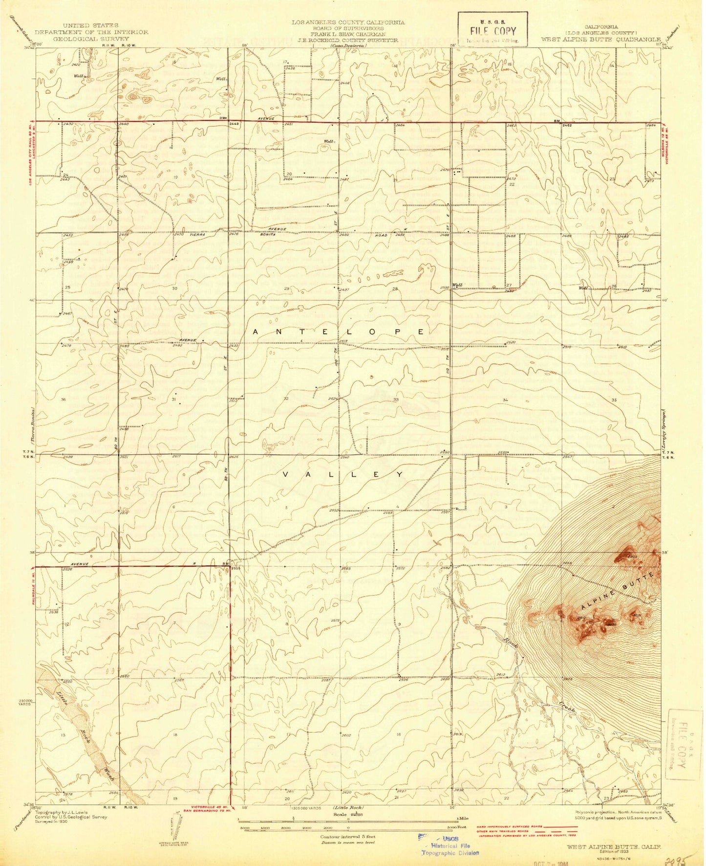 Classic USGS West Alpine Butte California 7.5'x7.5' Topo Map Image