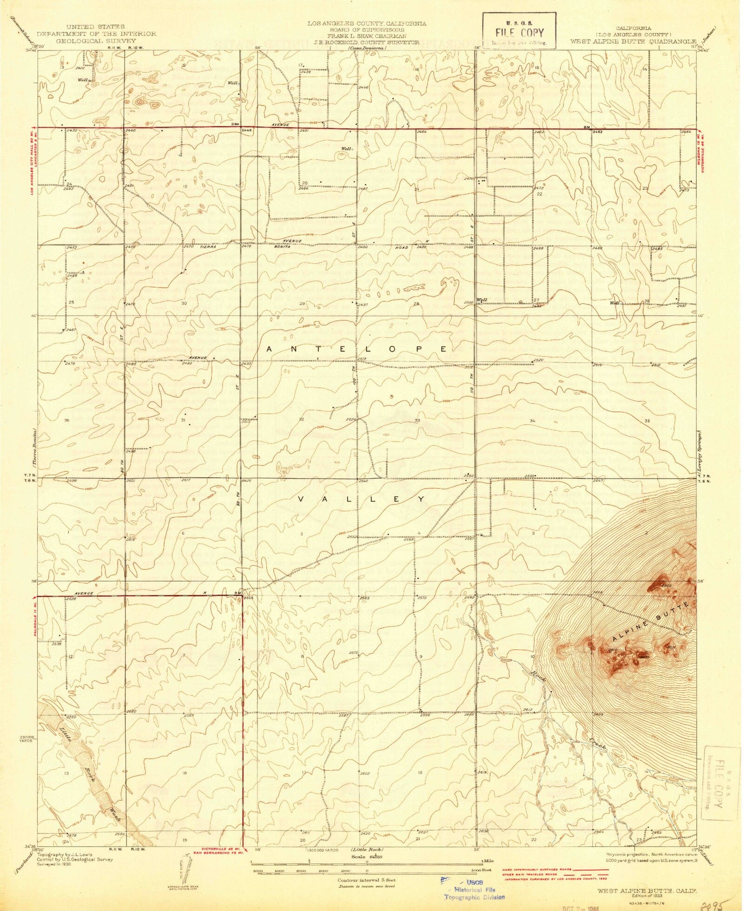 Classic USGS West Alpine Butte California 7.5'x7.5' Topo Map Image