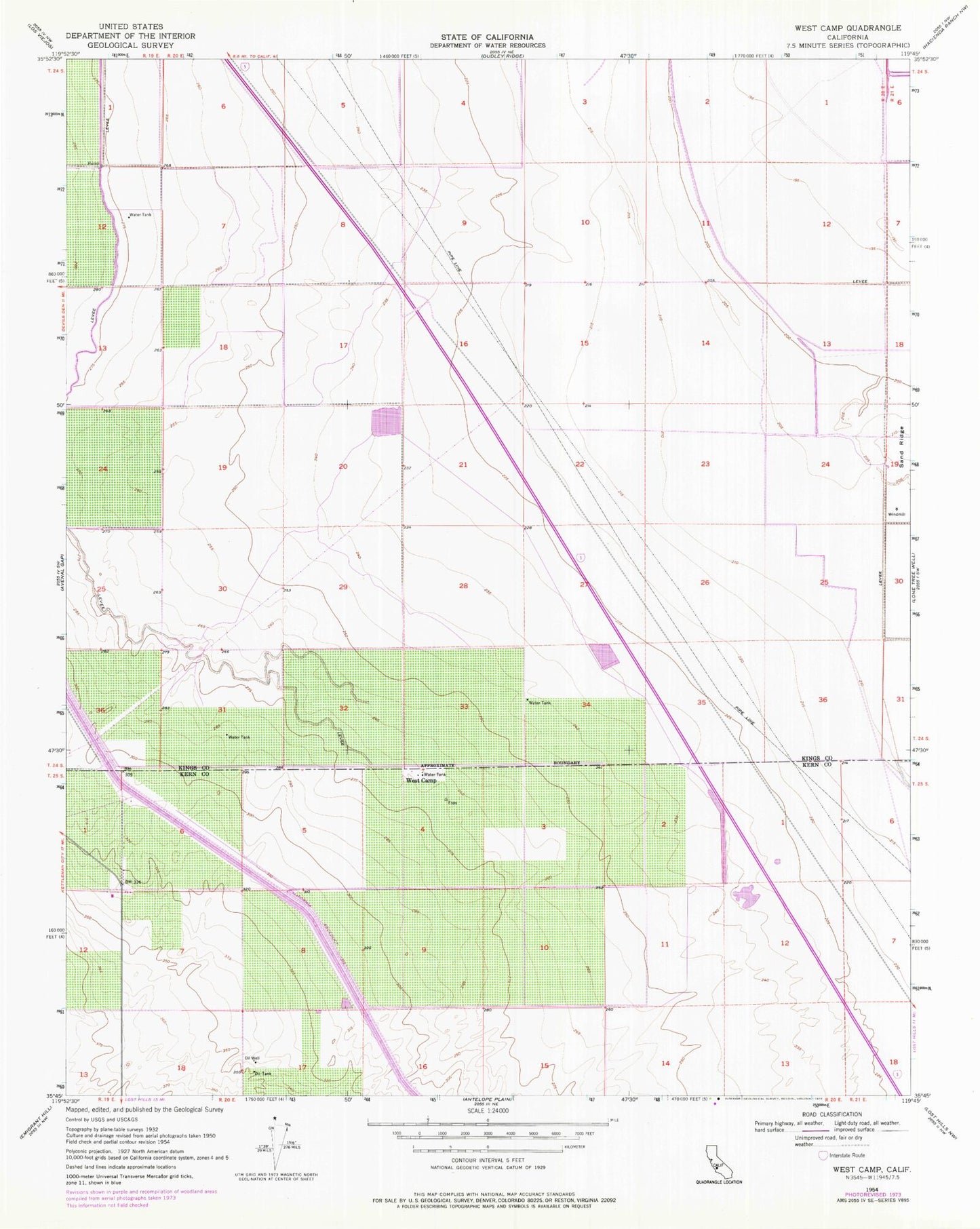 Classic USGS West Camp California 7.5'x7.5' Topo Map Image